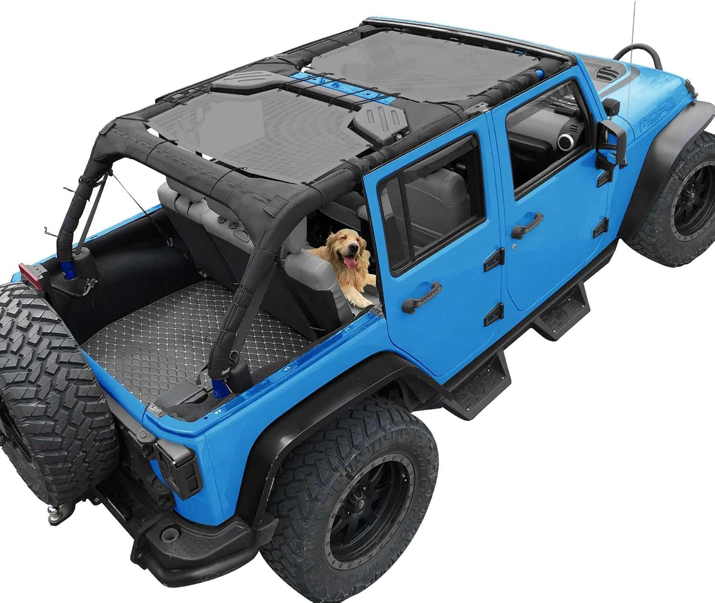 Coverspec JT Top Sun Shade Roof Compatible with Jeep Gladiator JT (2018-2023) 4 Door Jeep Sunshade Top Sunroof Bikini Cover- Blocks UV, Wind, Noise - Black Mesh for Full Length