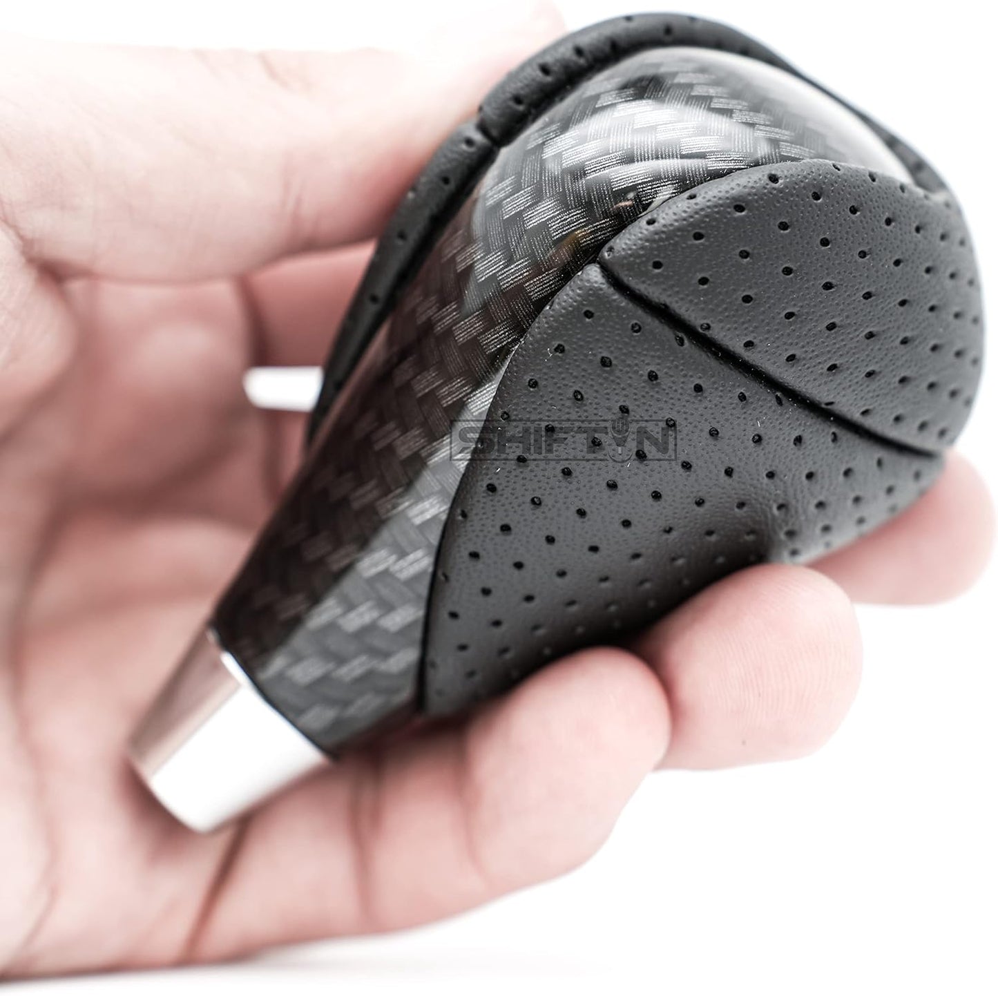SHIFTIN Carbon Fiber Pattern Gear Shift Knob for Lexus ES300h ES350 GS300 GS350 GS430 GS460 IS250 IS300 LS460 LS600h RX350 RX450h (Punched Black Leather/Carbon Fiber Pattern)
