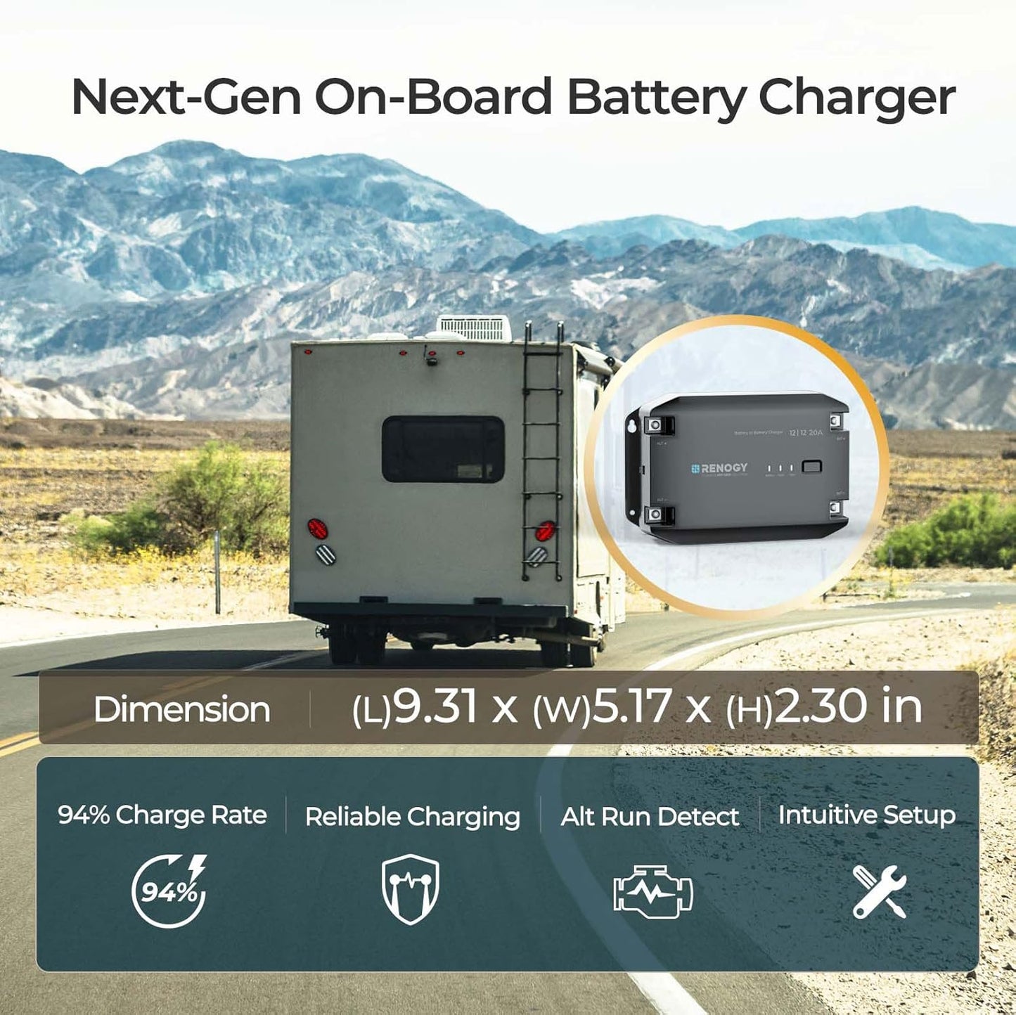 RENOGY 12V 20A DC to DC Battery Charger, for AGM, Gel, Flooded and Lithium Battery