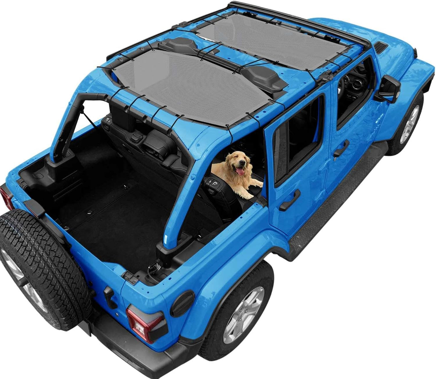 Coverspec JT Top Sun Shade Roof Compatible with Jeep Gladiator JT (2018-2023) 4 Door Jeep Sunshade Top Sunroof Bikini Cover- Blocks UV, Wind, Noise - Black Mesh for Full Length