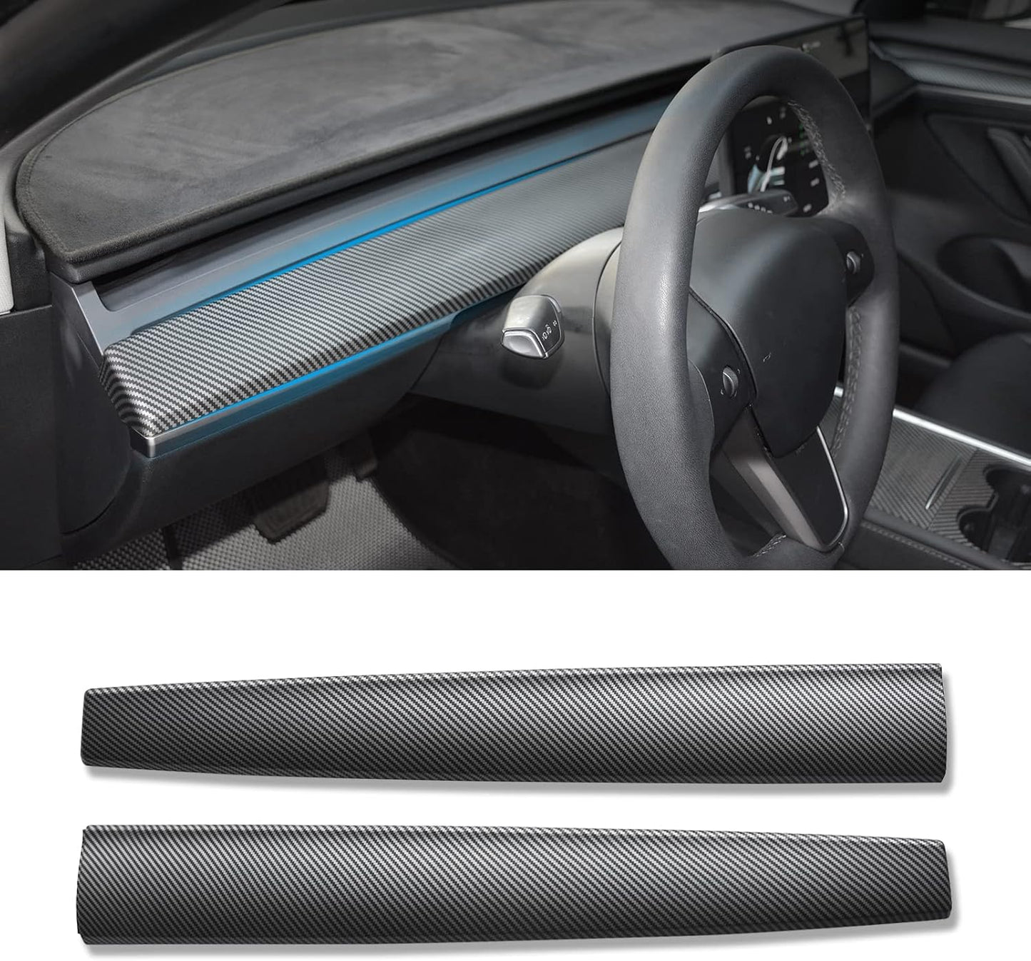 KKTR-CAR Dashboard Cover Wrap and Front Door Inner Armrest Panel Cover Trim Compatible with Tesla Model 3 2021-2023 Model y 2020-2025,NOT for Performance (Matte Carbon Fiber Pattern, 4pcs)