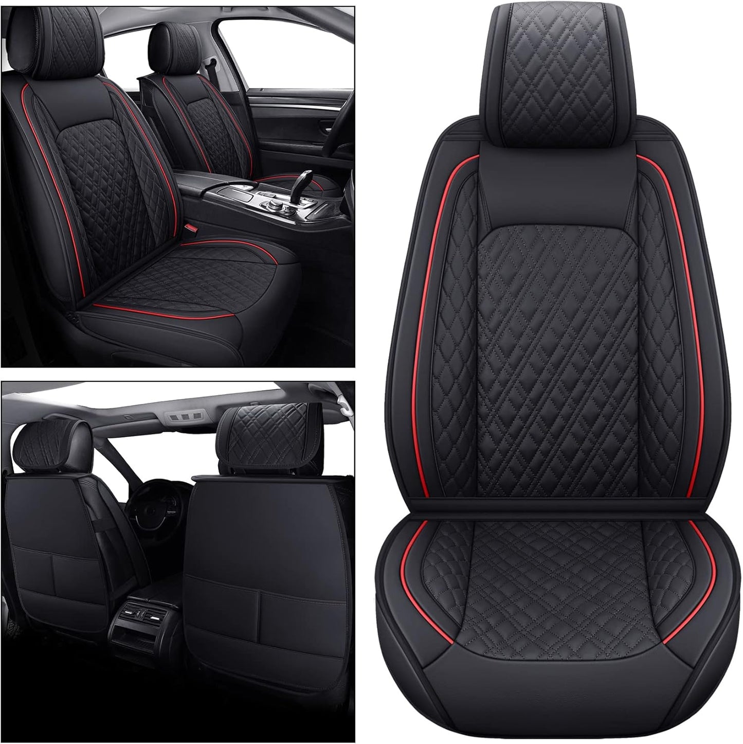 YIERTAI Universal Car Seat Covers Compatible with Toyota Corolla Highlander Honda Civic Odyssey Hybrid Ford Ranger Nissan Rogue Altima Waterproof Leather(2 PCS Front/Black-Brown)