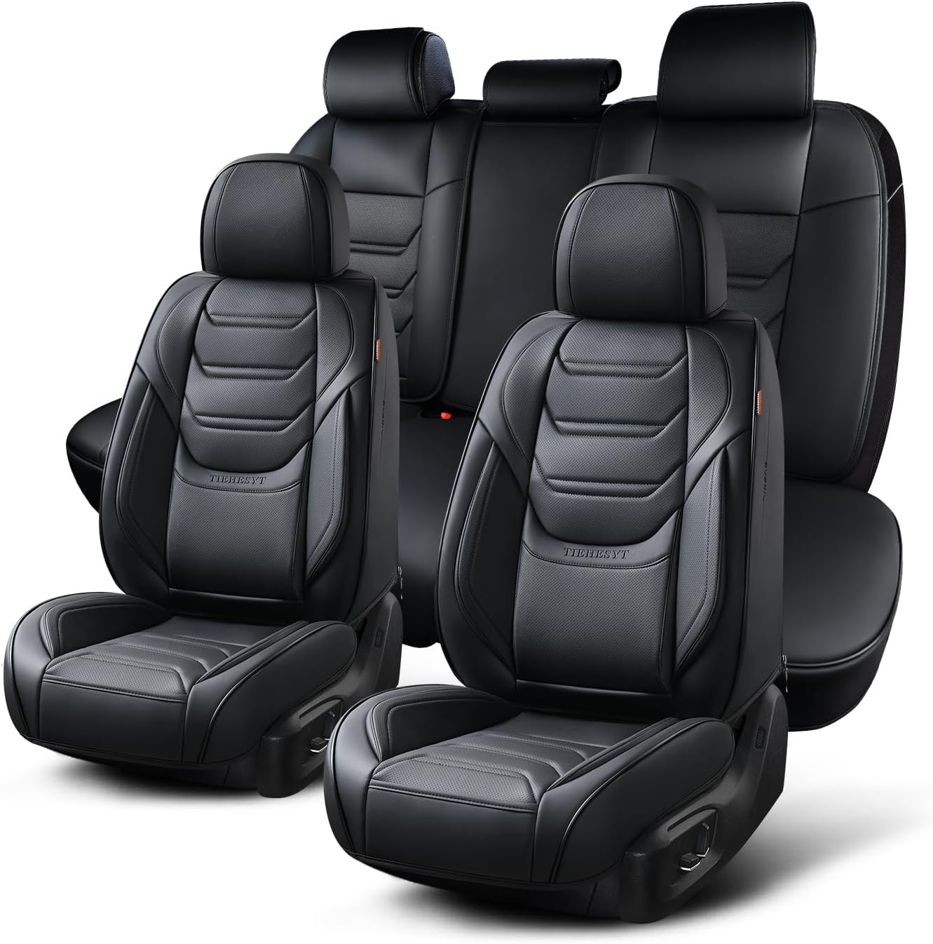 TIEHESYT Car Seat Covers Full Set, Breathable Leather Automotive Front and Rear Seat Covers, Car Seat Protectors Full Set, Compatible with Most Vehicles, SUV (Brown, Front Pair)