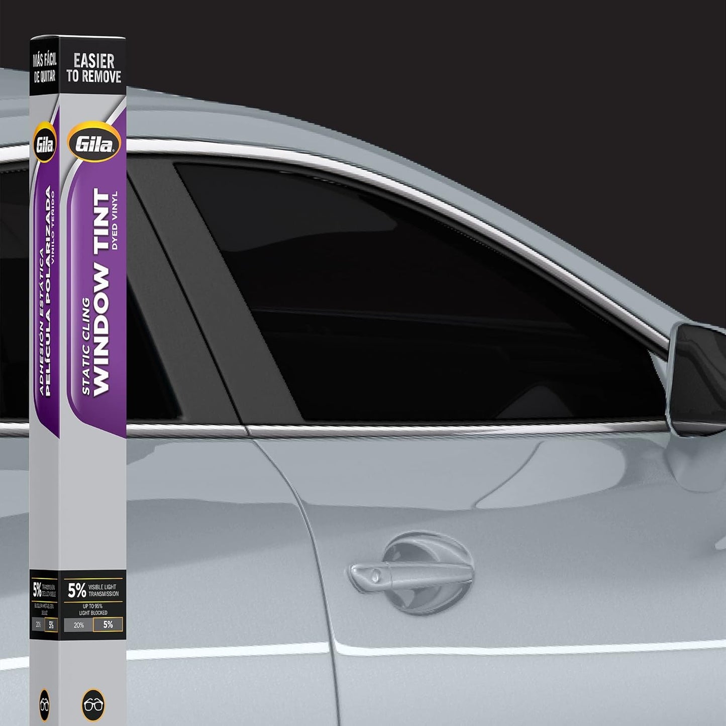 Gila Static Cling 5% VLT Automotive Window Tint DIY Easy Removal Glare Control Privacy 2ft x 6.5ft (24in x 78in) 5% Super Limo Black JS242
