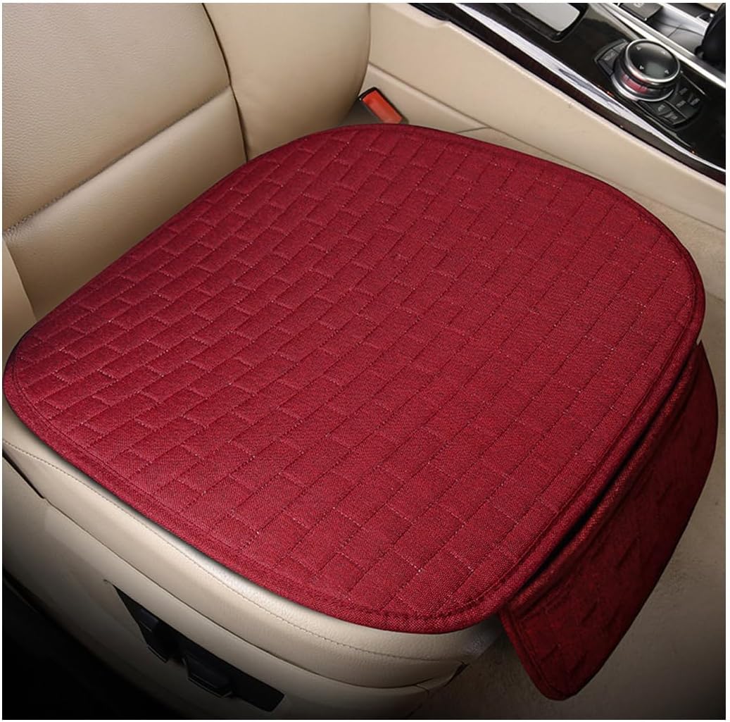 KVAEY Linen Back Car Seat Cover, Anti-Slip Long Bottom Rear Seat Cover Protector with Storage Pockets, Breathable Linen Rear Bench Seat Protector Cushion Pad for Most Vehicles (Beige)