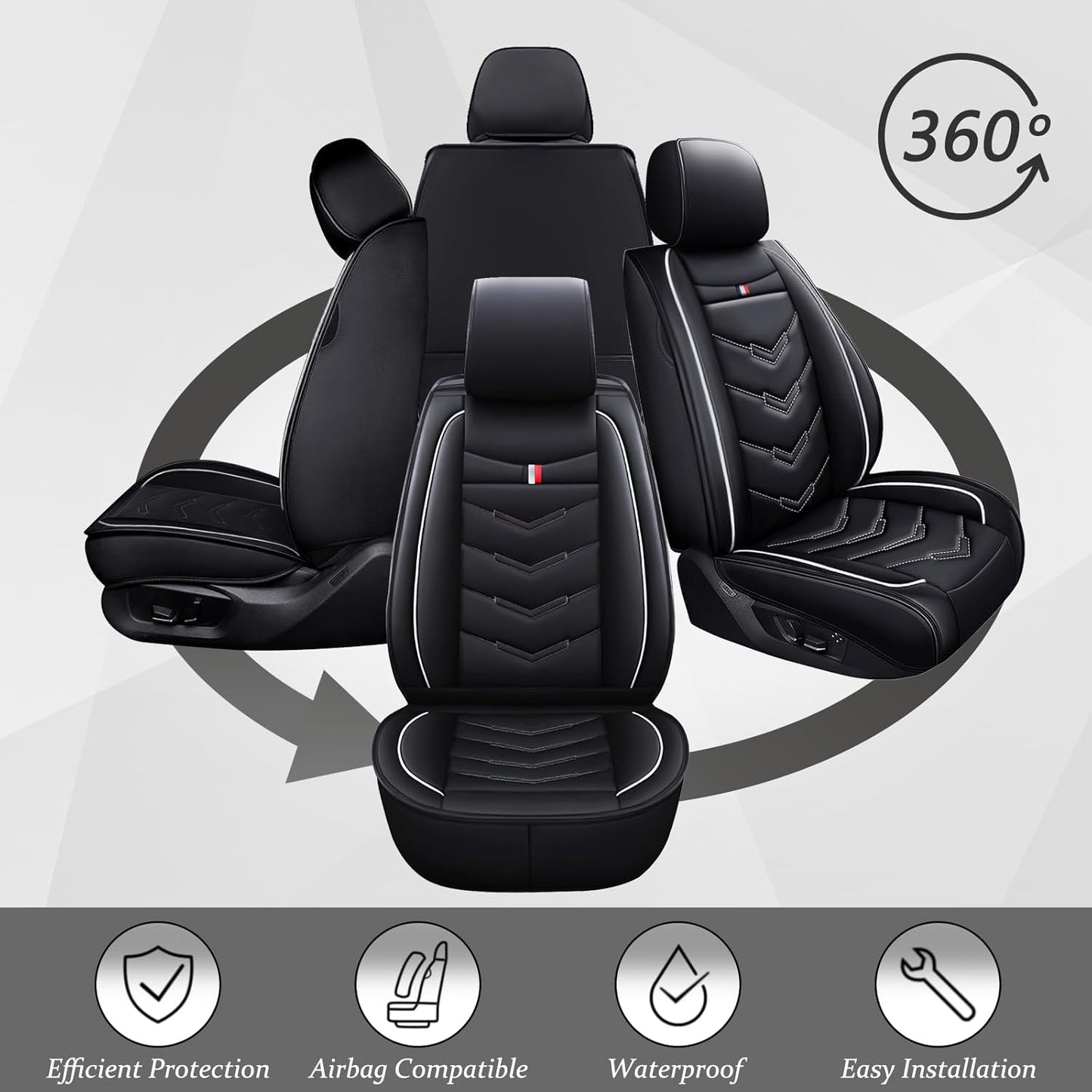 Car Seat Cover for Dodge Challenger 2008-2023, Waterproof Durable Compatible Airbag, Premium Leather Seat Protector(2 Seats Standard,Black White)