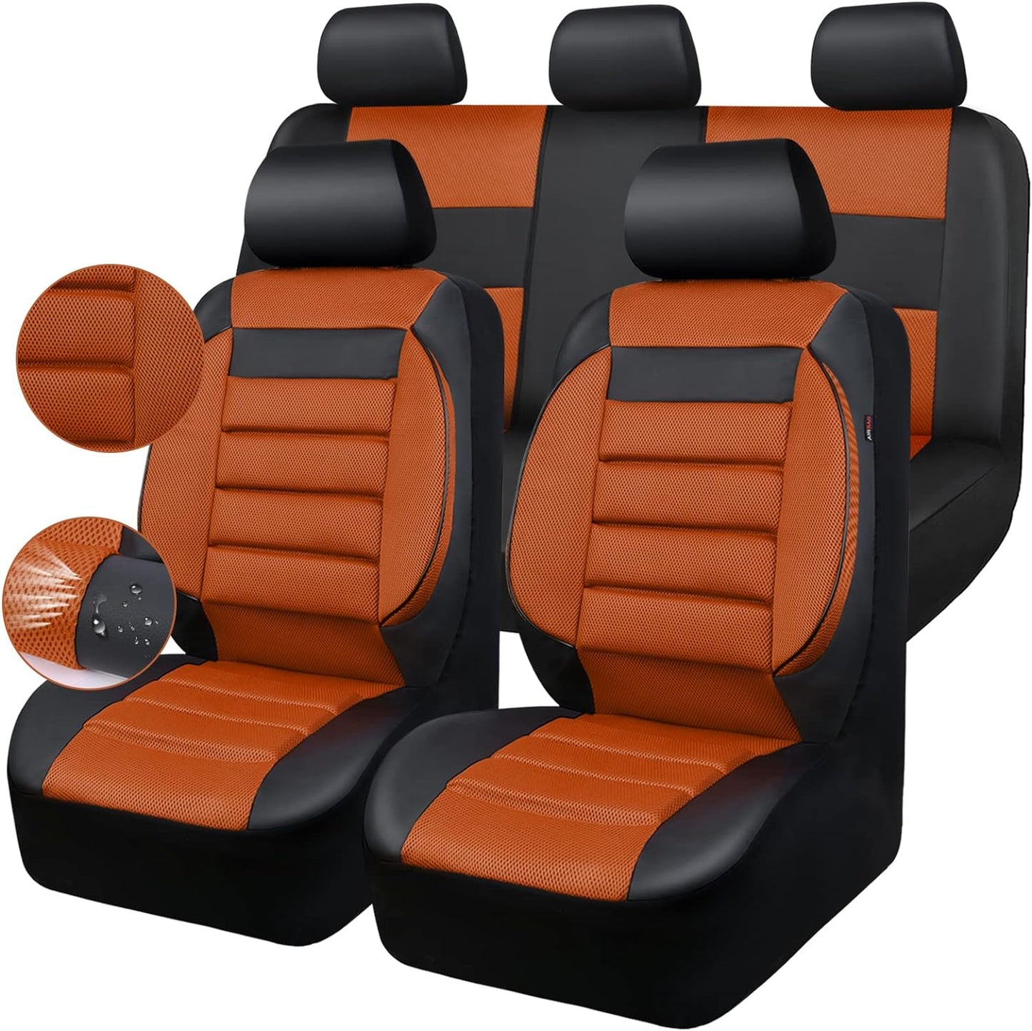 CAR PASS Leather Seat Covers Full Set Universal Water Resistant 3D Foam Back Support, Luxury Comfort Automotive 5 Seat Covers All Season Fit for SUV,Sedan,Van, Airbag Compatible Elegance(Black)