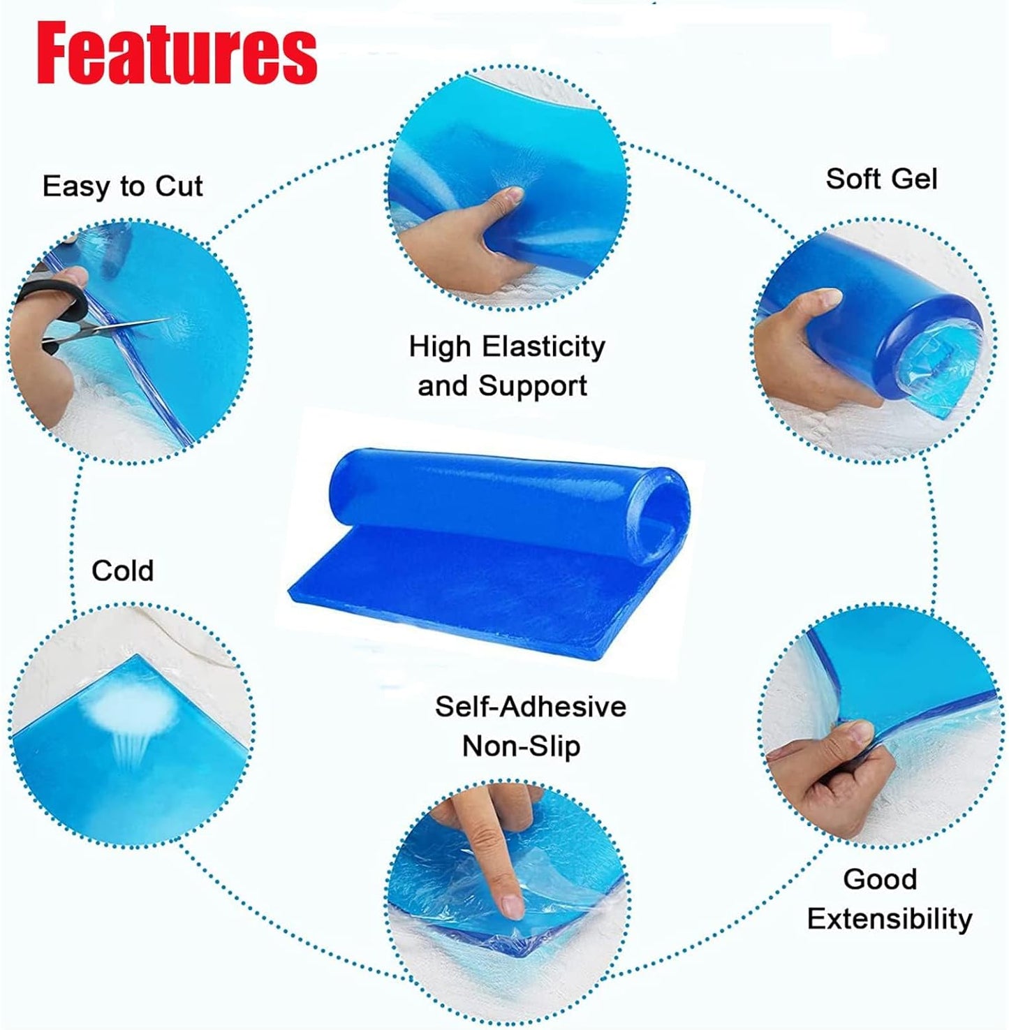 Lisyline Motorcycle Seat Gel Pad Car Driver/Passenger Seat Cushion Shock Absorption Mats Reduce Fatigue Comfort Soft Cooling Seat Pad Motorcycle Seat Foam Car Office Chair Seat Cushion(48 x 35 x 2cm)