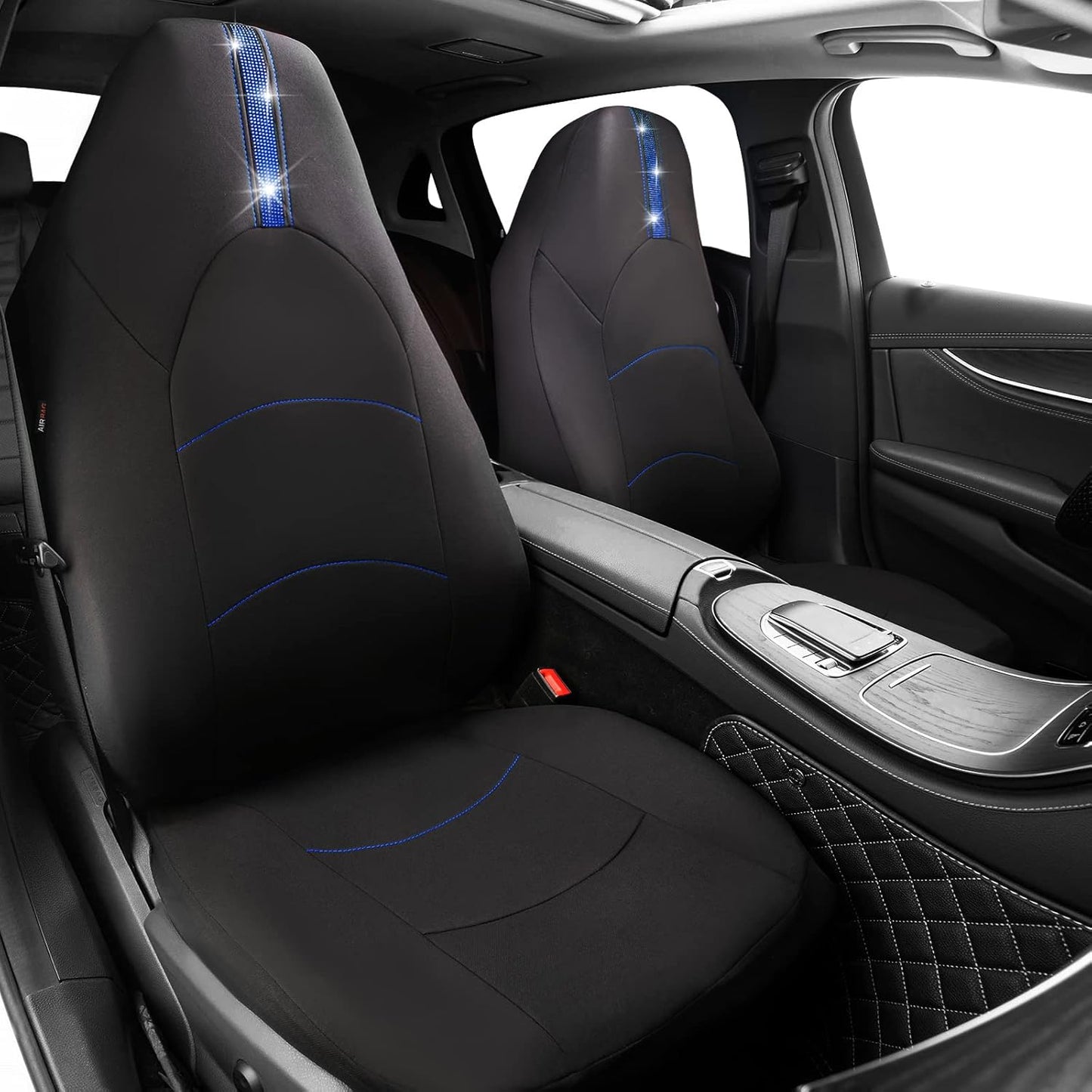 CAR Pass Universal Fit Cloth with Glorious Rhinestones Car Seat Covers Rear Split Bench Airbag Compatible Fit for Car, SUV, Sedan (Red, 9 Pieces)