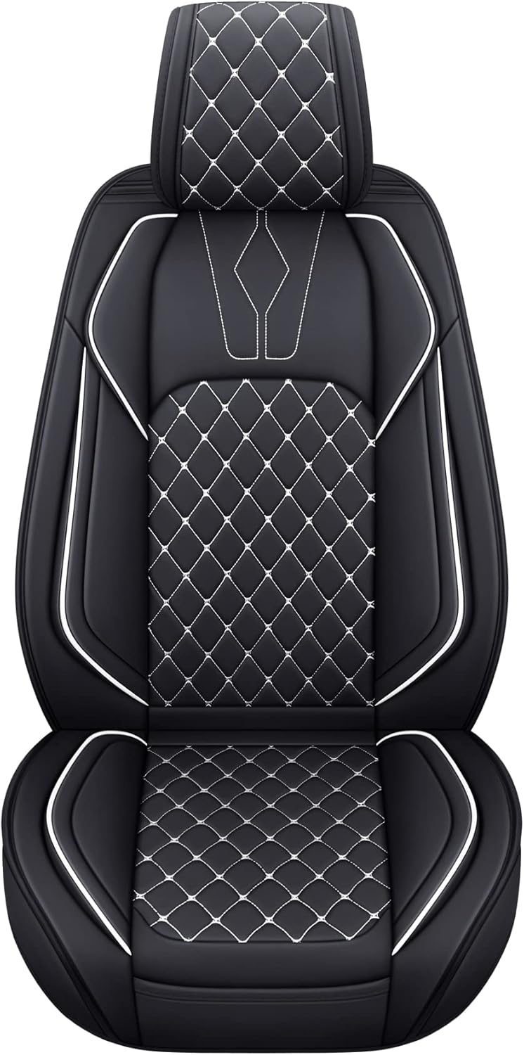 YIERTAI Chevy Silverado GMC Sierra Seat Covers Custom Fit 2007-2025 1500 2500 3500 HD Pickup Truck Crew Double Cab Waterproof Leather Front Car Cushions(2 PCS Front, Black-White)