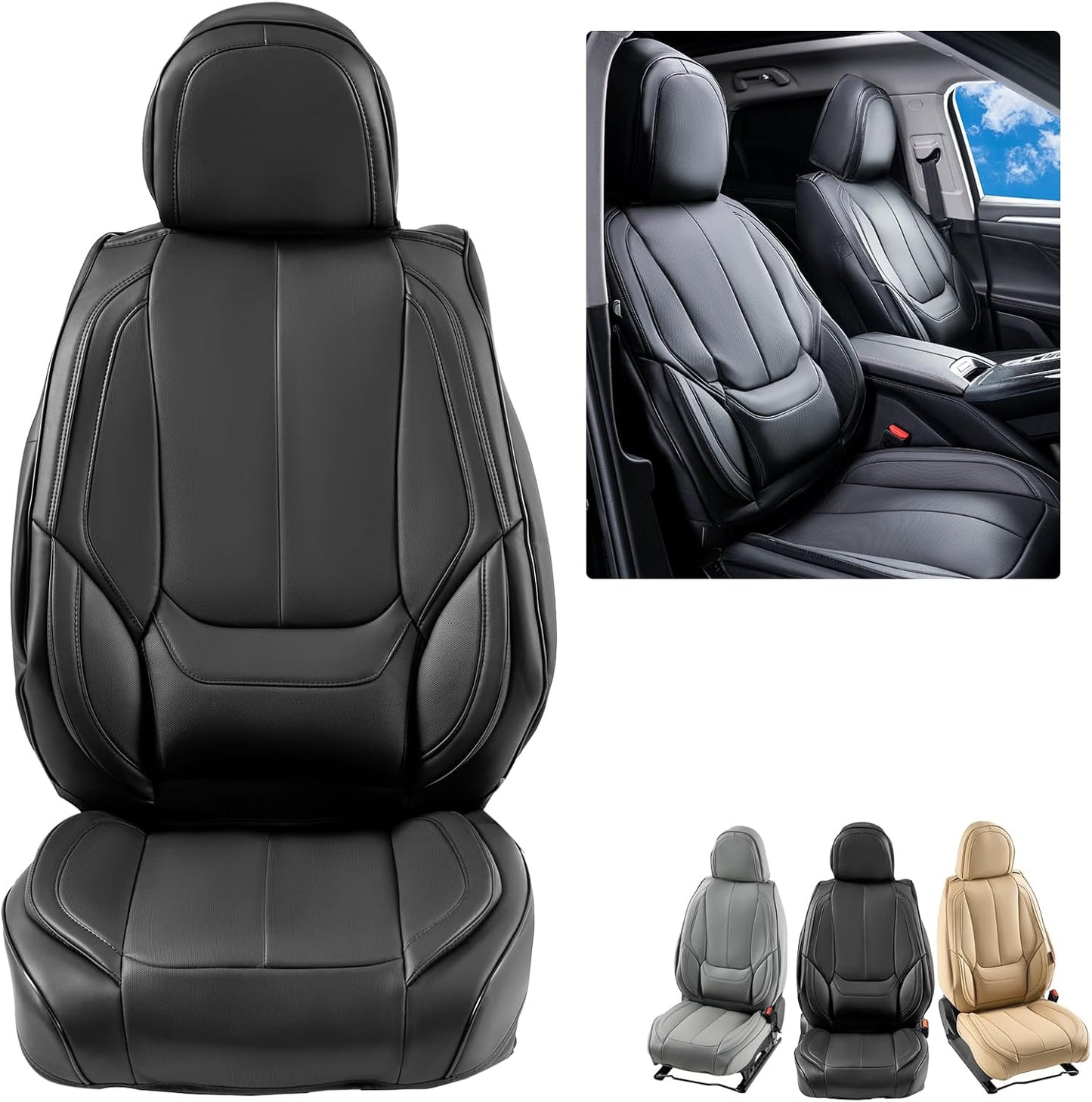 VEVOR Seat Covers, Universal Car Seat Covers Front Seats, 2pcs Faux Leather Seat Cover, Semi-Enclosed Design, Detachable Headrest and Airbag Compatible, for Most Cars SUVs and Trucks Gray
