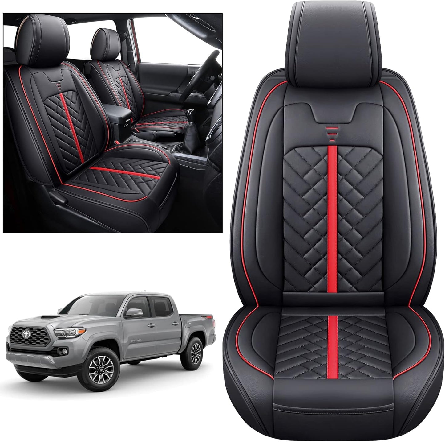 Tomatoman Toyota Tacoma Seat Covers Compatible with 2005-2025 TRD Sr5 V6 Offroad Limited Access Double Cab Truck Waterproof Leather Front Car Cushions(2 PCS Front Set/Black)