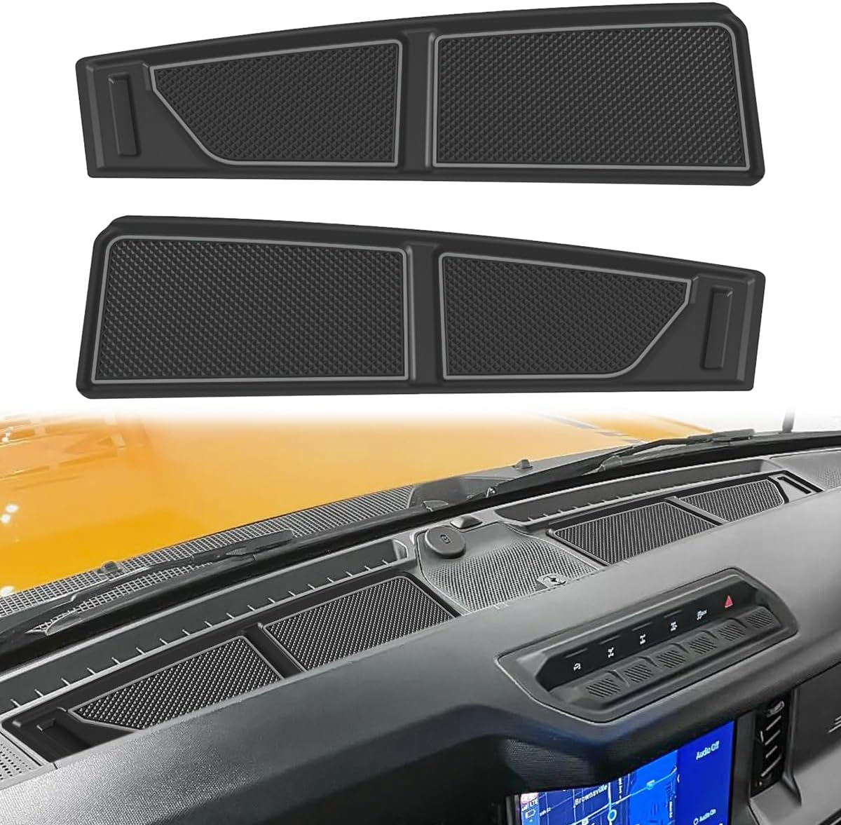 Auovo Dash Cover Tray Compatible with Ford Bronco Accessories 2021 2022 2023 2024 2025 Anti-Slip Silicone Dashboard Compartments Mat fit Bronco 2/4-Door Interior Dash Pad Liners 3-pc Set (Black Trim)