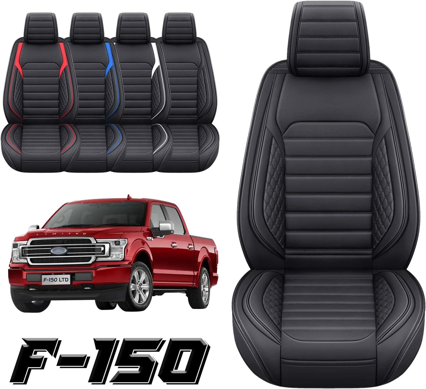 YIERTAI Seat Covers Compatible with Ford F150 for 2009-2023 2024 2025 F-150 2017-2025 F250 F350 F450 King Ranch Supercrew Crew Cab Limited Lariat Truck Leather TSWKM Style(2 PCS Front/Black-White)
