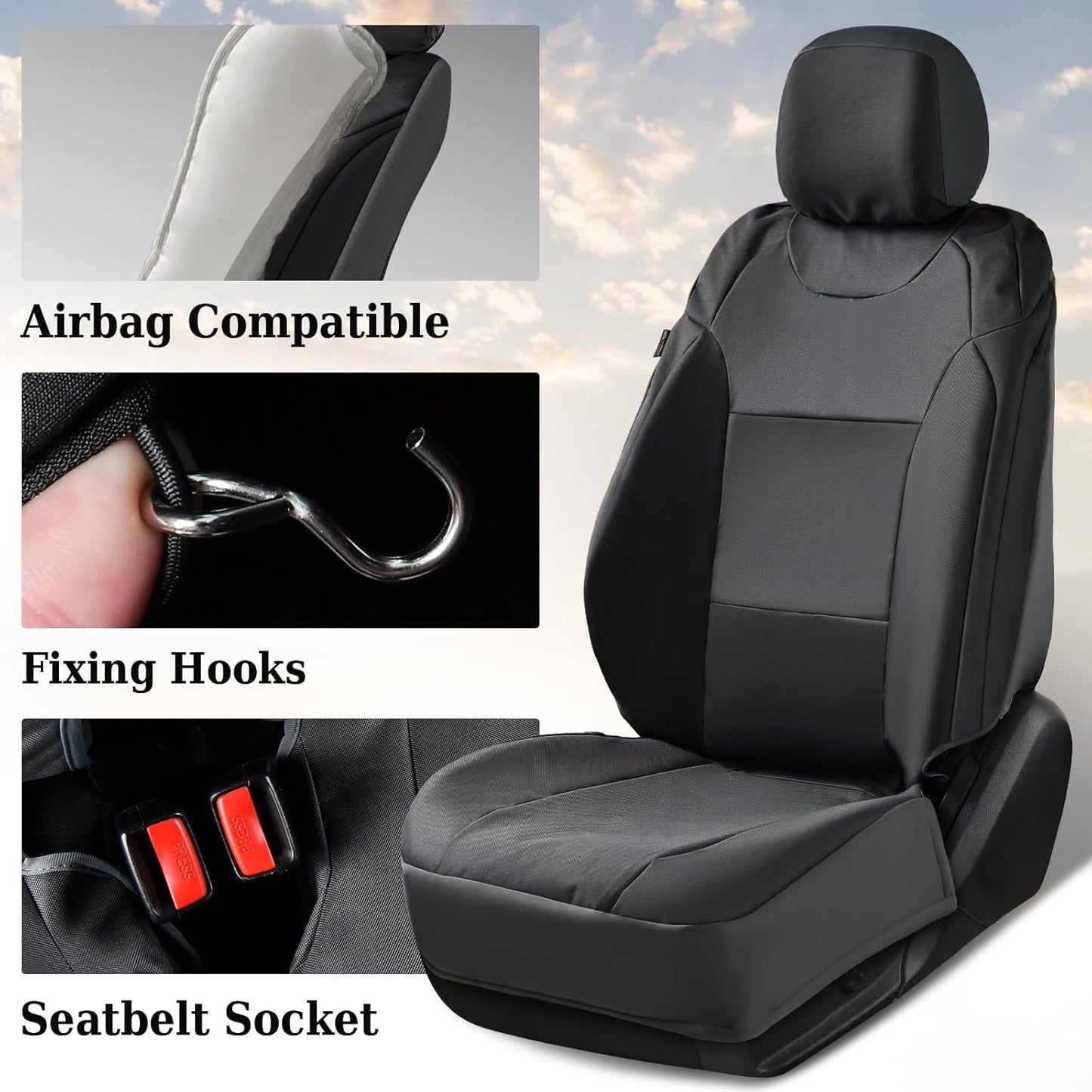 Coverado Front Seat Covers, Waterproof Oxford Seat Protector for Car Seat Cushions for Kids & Dogs, Pickup Truck Seat Covers Fit for 2015-2023 Ford F150&2017-2023 Ford F250 F350 F450(Black, 2PCS)