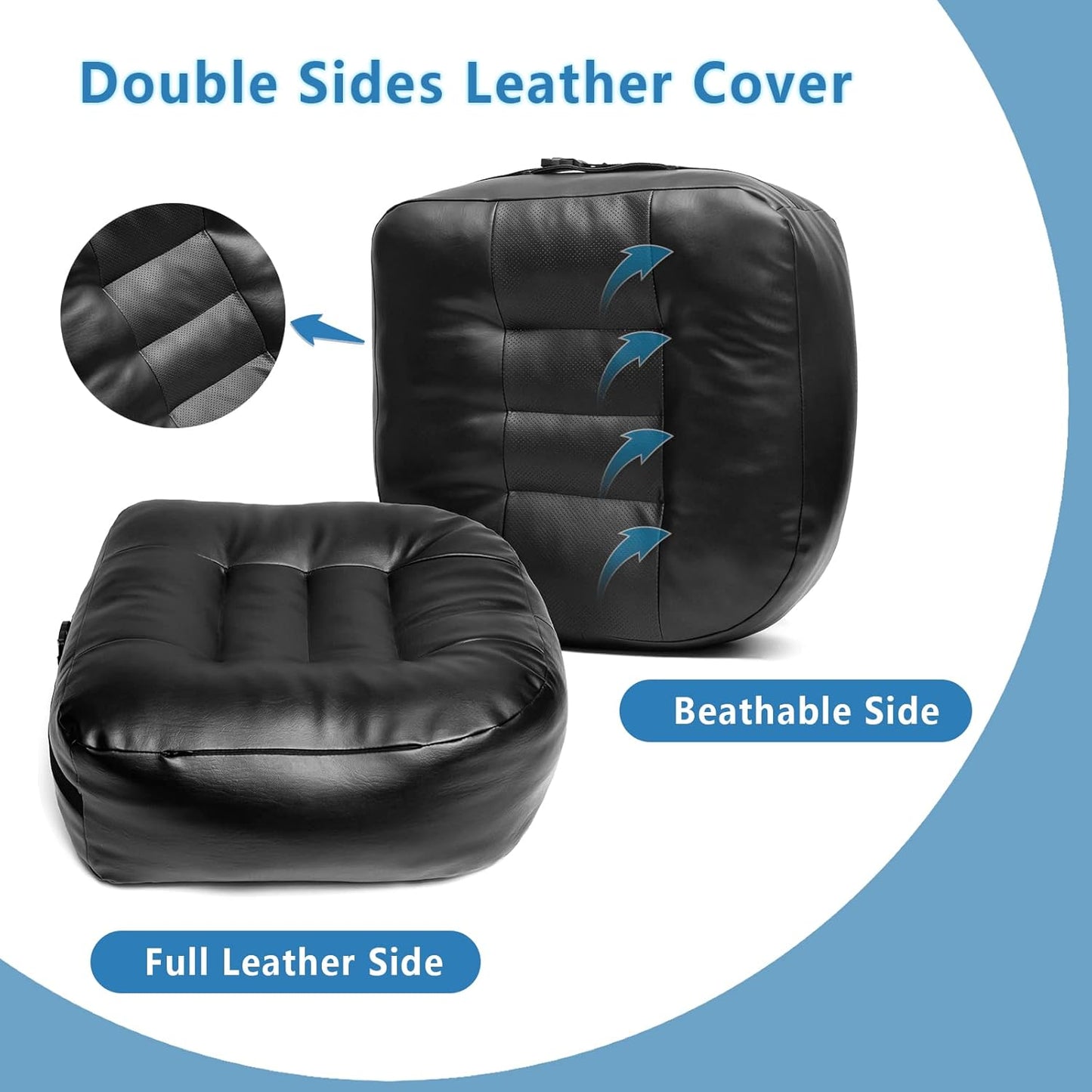 YOUFI Super Thicken Leather Car Seat Cushion for Adults - Portable Angle Lift Seat Pad with Breathable Cover, Handle, and Buckle - Ideal for Trucks, SUVs, and Office Chairs(Black)