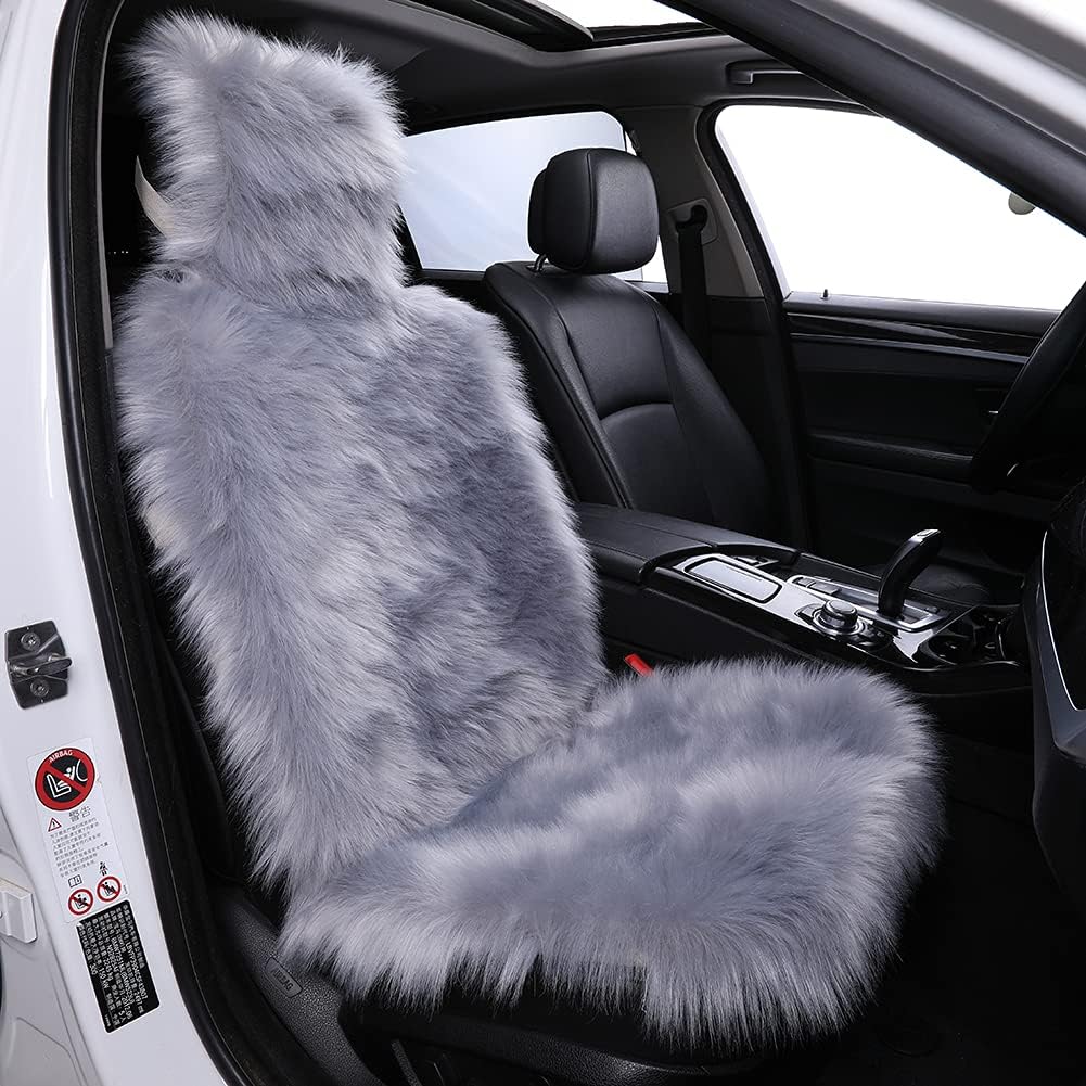 1Pc Faux Sheepskin Wool Fur Car Seat Cover for Cars SUV Trucks Universal Fit, Soft Plush Synthetic Wool Buck Fur Car Seat Cushions by FLMaples(Black)