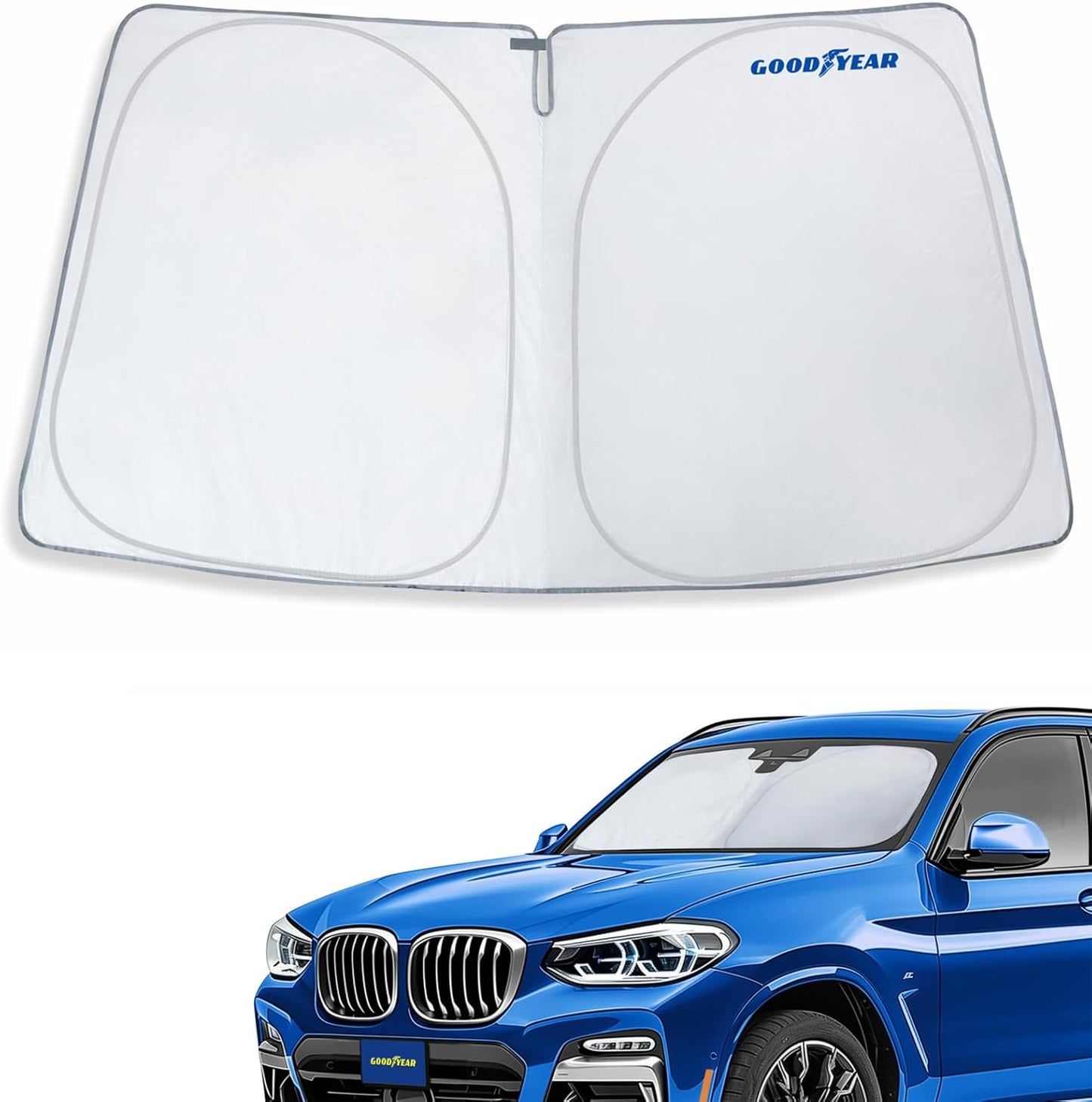 Goodyear Foldable Windshield Sunshade for Chevrolet (Chevy) Tahoe 2021-2025, SUV car Accessories, Sunshade Cover, Sun Shade Car Windshield, Window Sun Blocker - GY008221