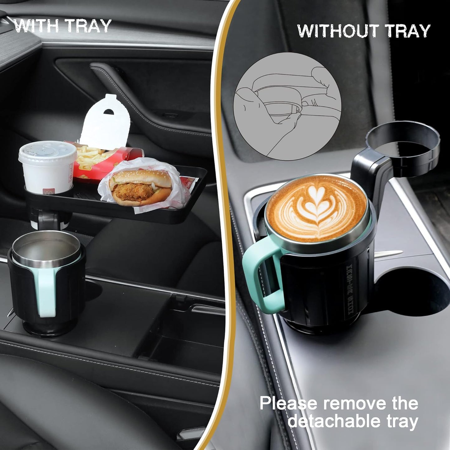 Upgraded Car Cup Holder Tray with Expandable Base Cup Holder Expander for car Compatible with Yeti 14/24/36/46oz Ramblers, Hydro Flasks 32/40oz, Other Large Bottles Mugs in 3.4"-4.0"