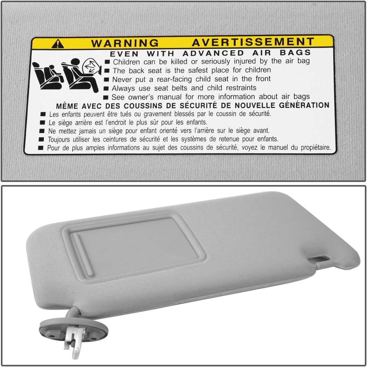 DNA MOTORING Right Passenger Side Sun Visor Compatible with 09-16 Venza, 74310-0T022-A1 743100T021A1 7431073020A0, ZTL-Y-0157-R-GY