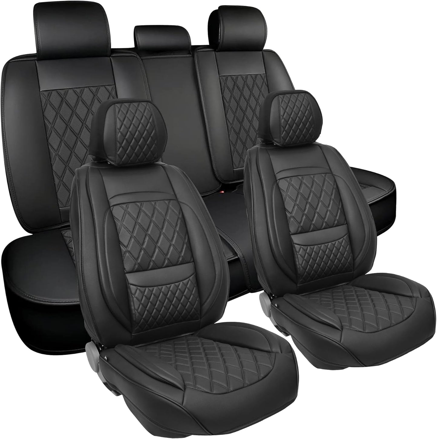 Elantrip 2PCs Front Car Seat Covers Leather Water Proof Seat Protector Universal fit for Most Cars SUVs and Trucks Black