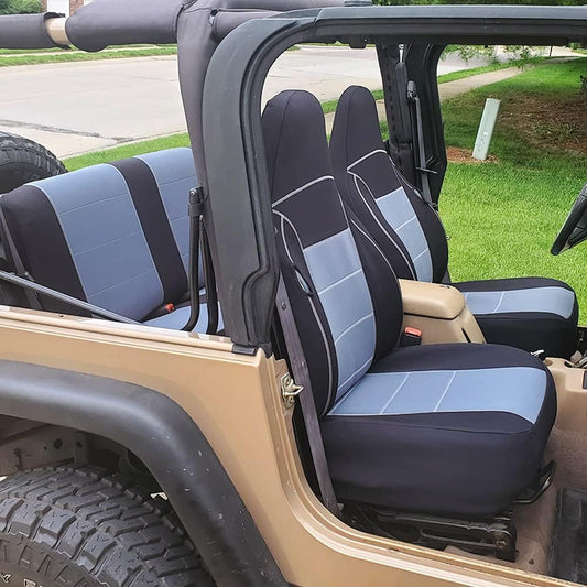 GEARFLAG Custom Fit Seat Cover for Wrangler TJ 1997-2002 - Full Set Diving Suit Grade Neoprene Waterproof Dirtproof - Ultimate Protection for Front and Rear Seats - Gray/Black Design