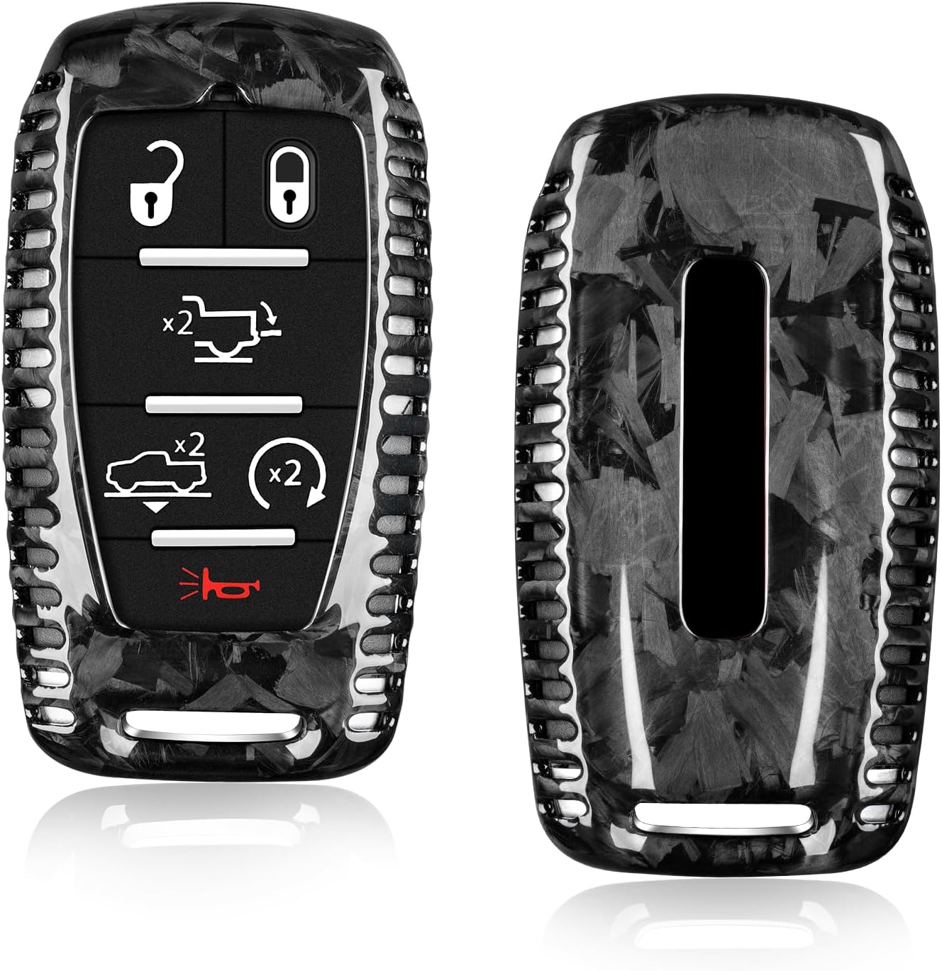 T-carbon Real Carbon Fiber Key Fob Cover Fits for Ram, Key Fob Protector fits for Ram 1500 2500 3500 Accessories for Power Wagon Tradesman Accessories Key Shell with Keychain 2019-2024, Black