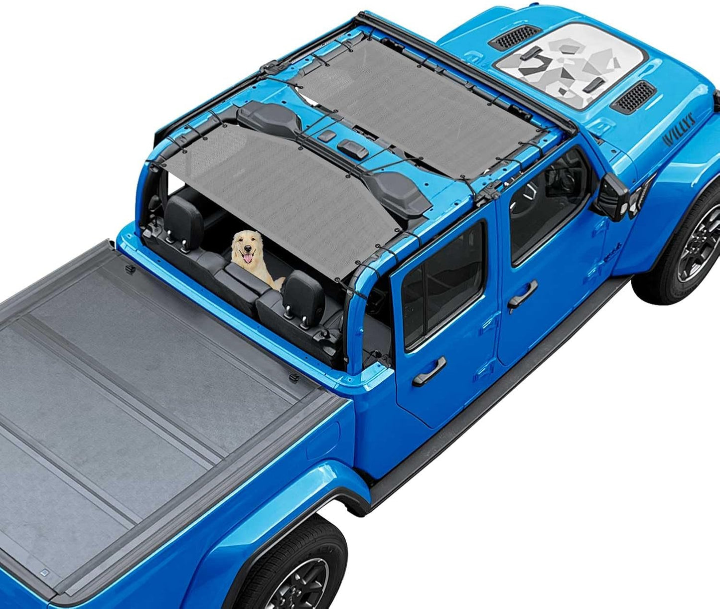 Coverspec JT Top Sun Shade Roof Compatible with Jeep Gladiator JT (2018-2023) 4 Door Jeep Sunshade Top Sunroof Bikini Cover- Blocks UV, Wind, Noise - Black Mesh for Full Length