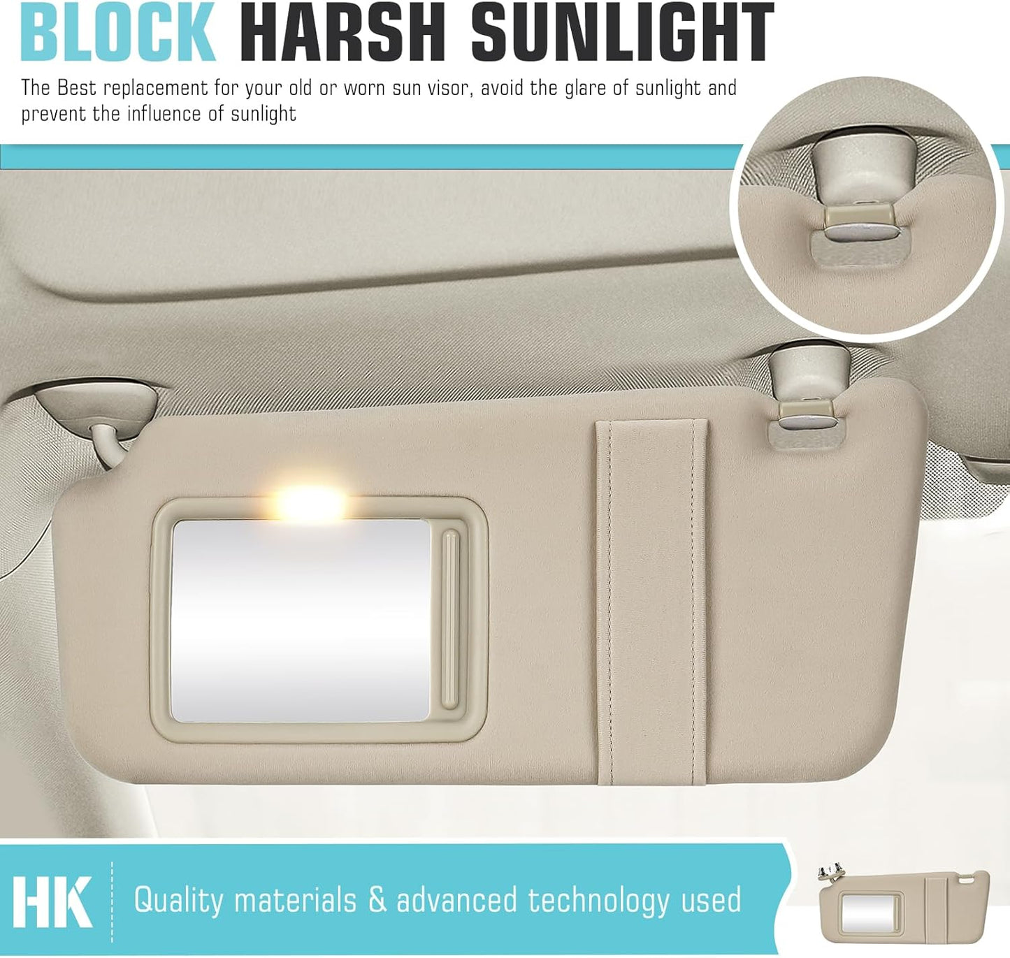Left Driver & Right Passenger Side Sun Visor SunVisor with Light for Toyota Camry 2007 2008 2009 2010 2011 with Sunroof 74320-06800-B0 74310-06770-B0 (Beige)