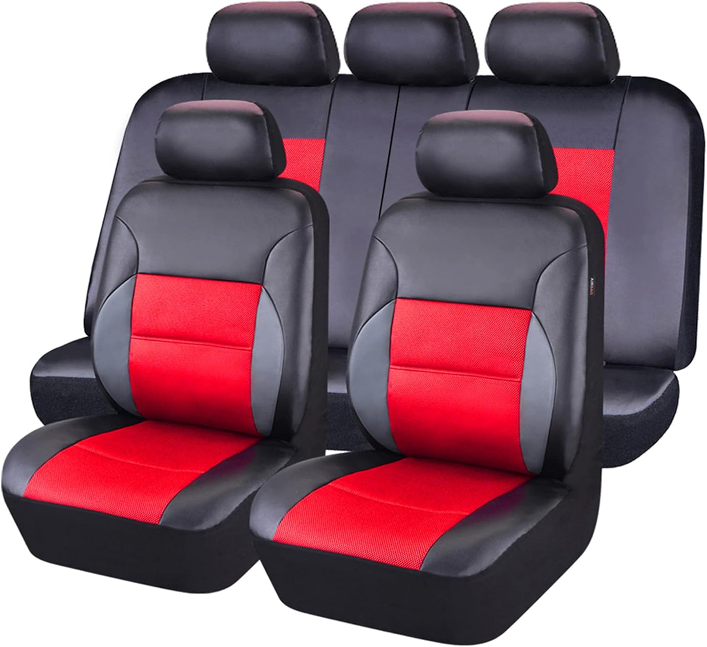 CAR PASS Luxurious PU Leather Automotive Universal Seat Covers Full Set for Vehicles,Cars,SUV,with Super 5mm Composite Sponge Inside,Airbag Compatible (Black and Black)