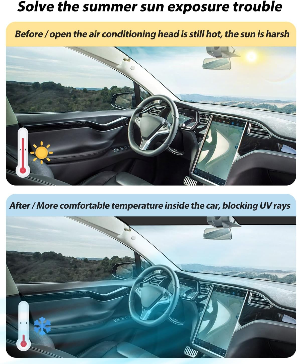 Roof Sunshade, Windshield Sunshade,Rear Windshield Sunshades,Glass Sunroof Shade UV Sun Blocking Heat Shade Comptatible with Tesla Model X (Windshield Sunshade 15-22)