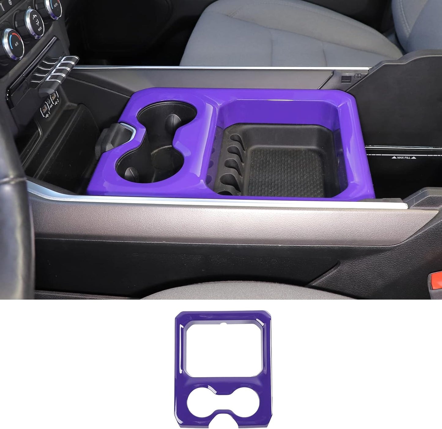SQQP Carbon Fiber Center Console Dashboard Front Armrest Cup Holder Panel Cover Fit for 2019-2024 Dodge RAM 1500 2500 3500