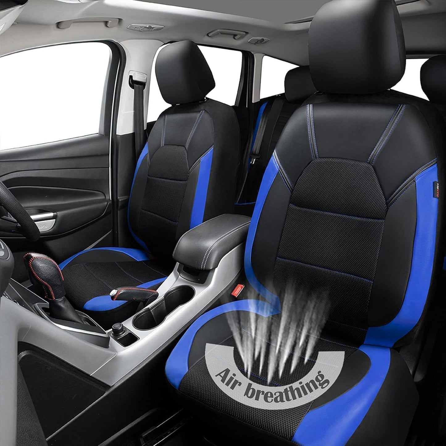 Car Seat Cover for Dodge RAM 1500 2000-2018 2019 2020 2021 2022 2023 2024, 9pcs Front Rear Full Surround Leather Seat Cover Sets Interior Protector Accessories,Blue