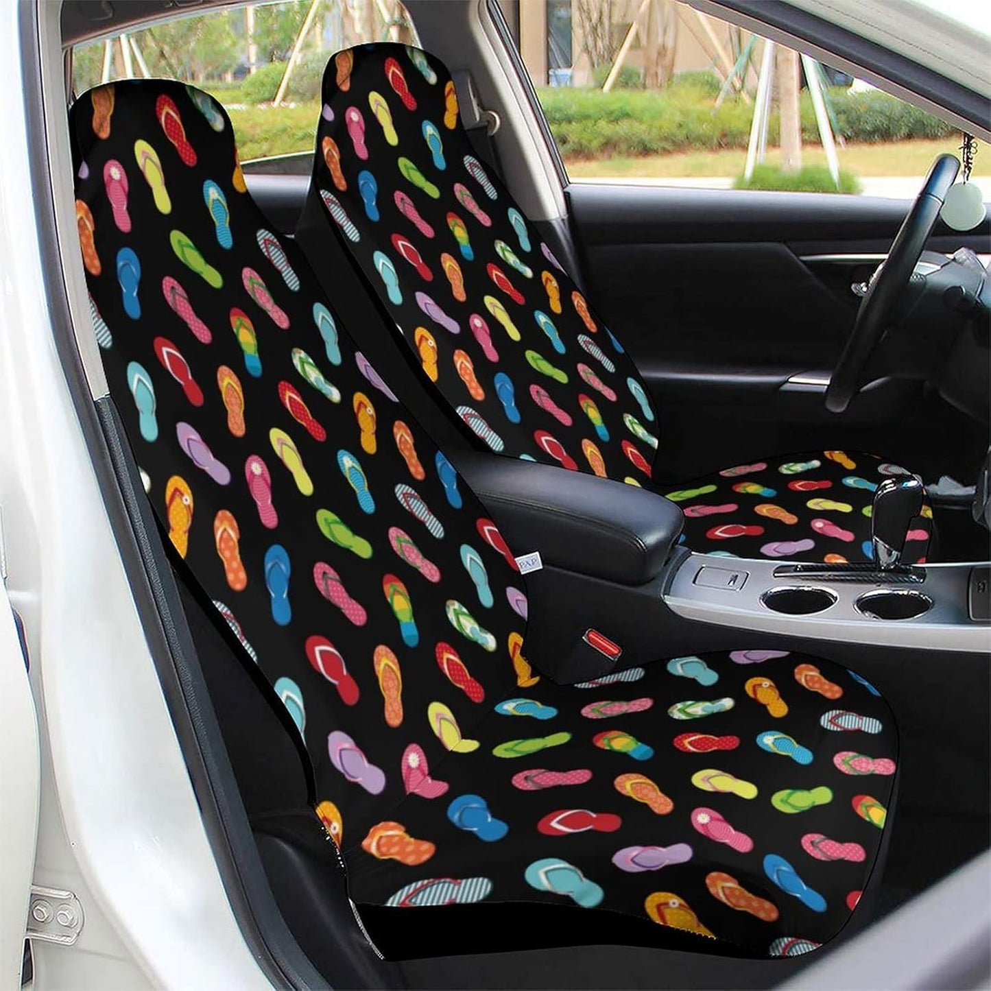 Colorful Flip Flops Car Seat Cover Front Seats Cover Elastic Automotive Seat Protective Case Fit Cars, SUVs, Trucks
