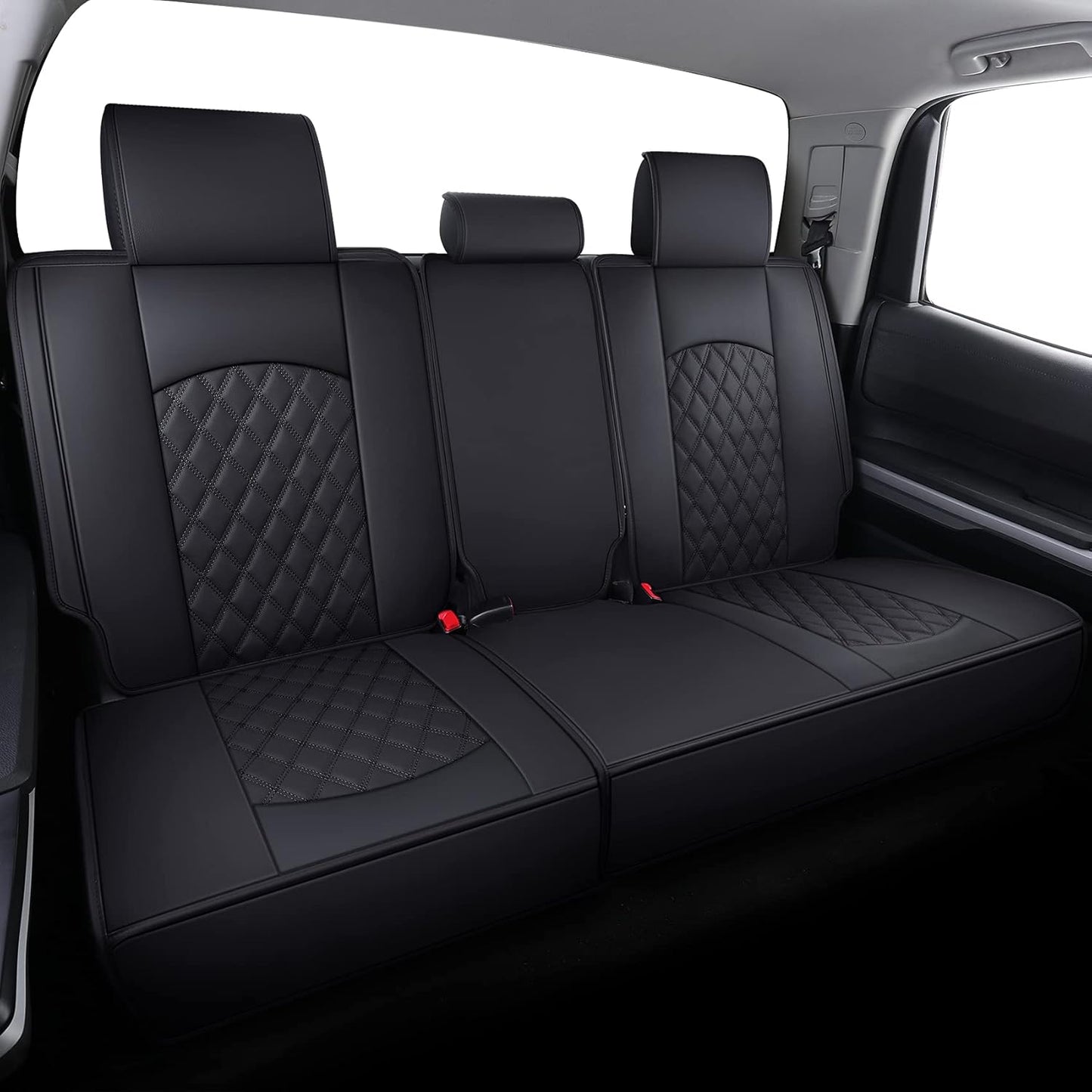 YIERTAI Seat Covers Compatible with 2008-2022 2023 2024 2025 Toyota Tundra Crewmax Double Extended Cab Regular Cab Pickup Waterproof Leather(2 PCS Front/Black-White)