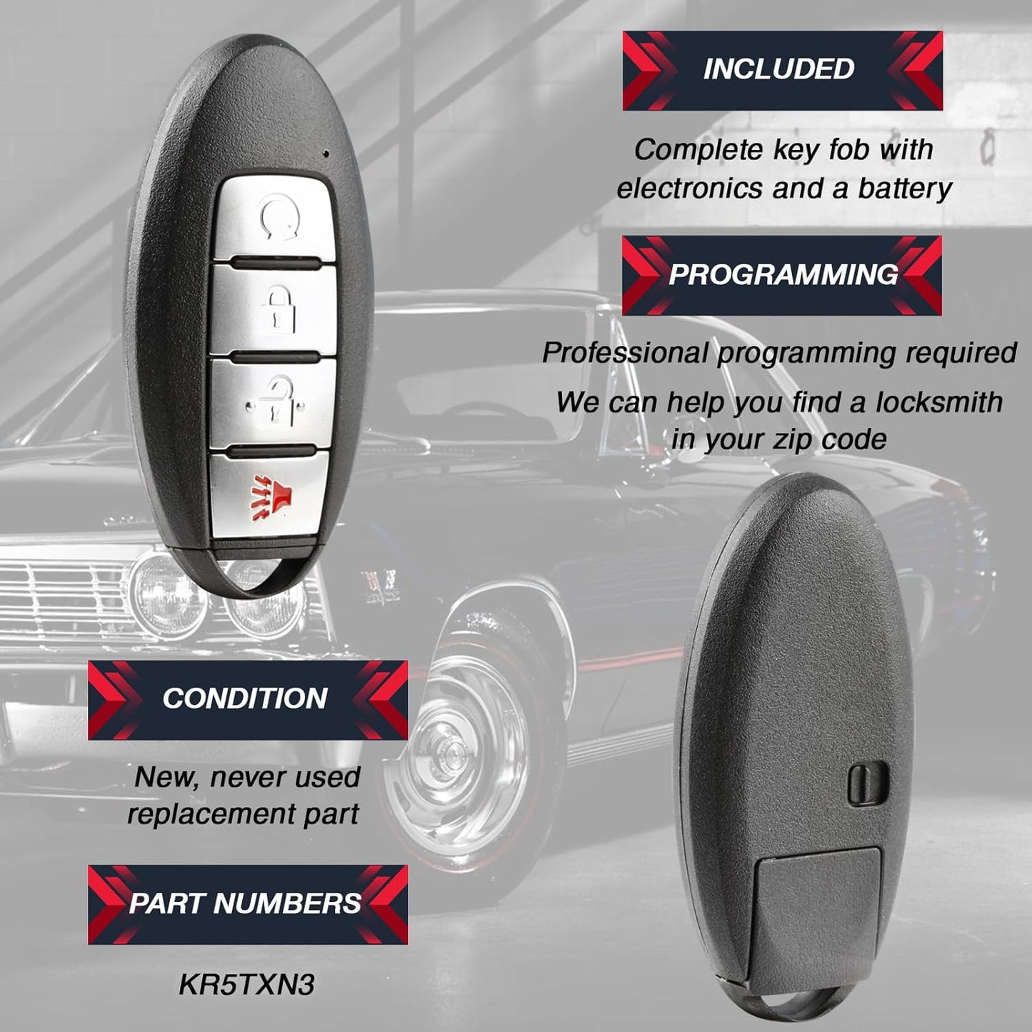 USA Remote Keyless Entry Remote Start Car Key Fob Smart 4 Button for Nissan Kicks SR SR+ SV Rogue KR5TXN3 (2 Pack)