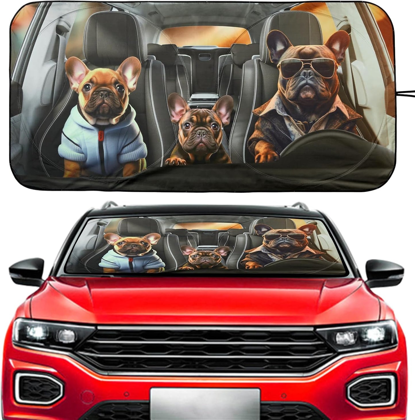 Vepagoo 2-Piece Car Windshield Sun Shade Cover, Auto Sun Shield Heat Protector for Front Window with Storage Bag, Car Sunscreen UV Reflector Protect Dashboard 28x31 inches