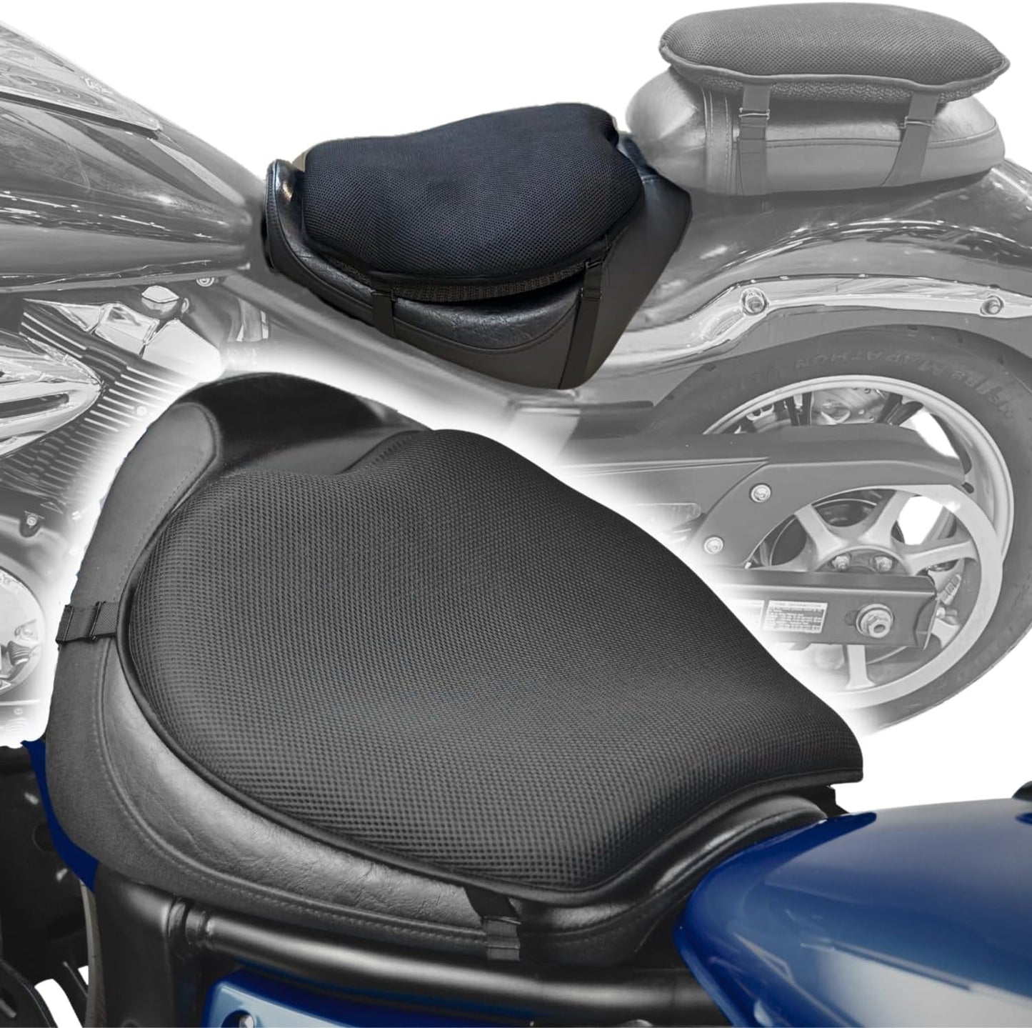 GEARS X-Tender Motorcycle Gel Seat Pad for Main Rider Seat Comfort on Standard Motorcycles, Sportbikes, Hyperbikes & Street Bikes | Shock Absorbing Cushion for Long Rides, Easy Install (Medium)