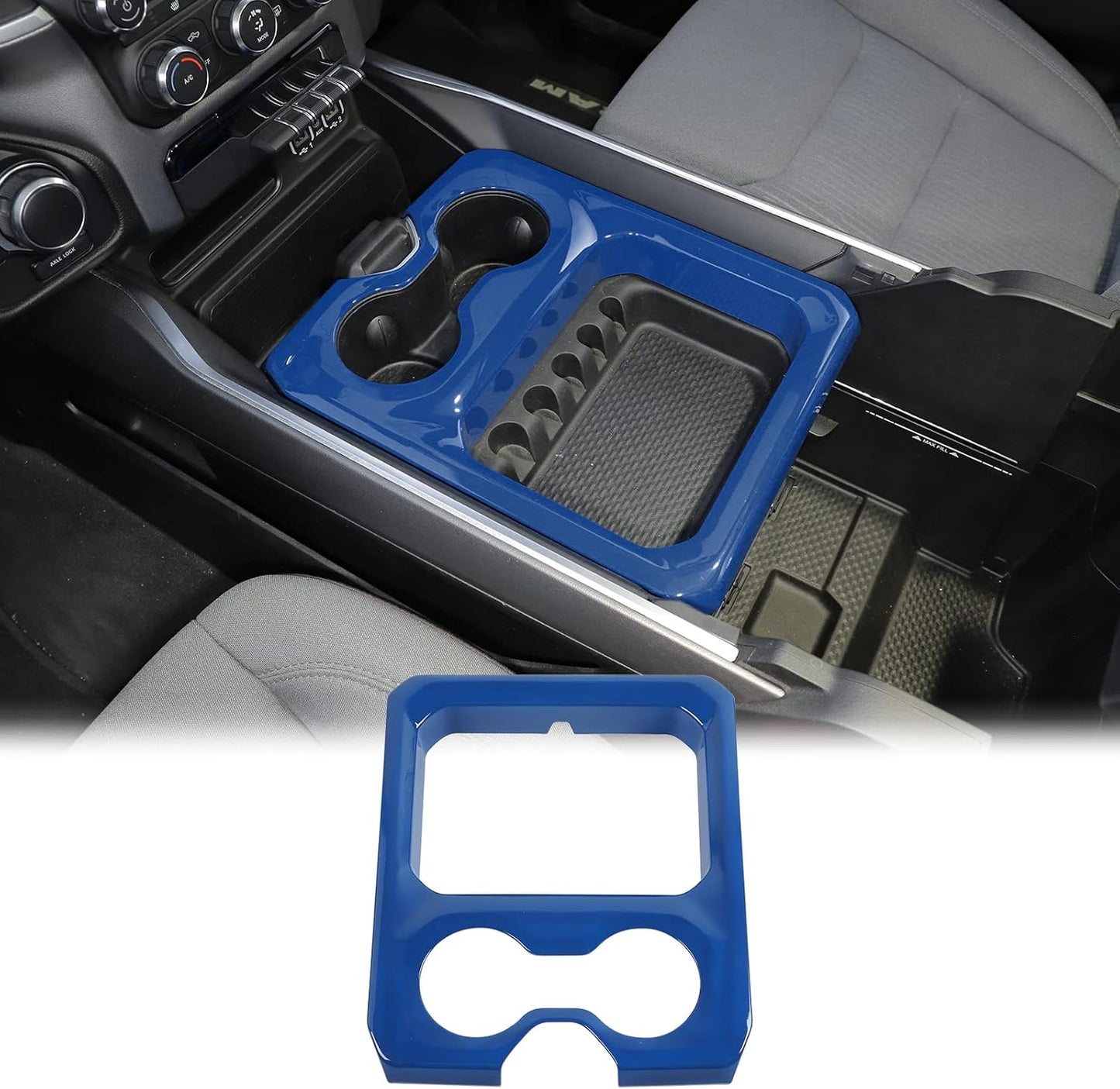 SQQP Carbon Fiber Center Console Dashboard Front Armrest Cup Holder Panel Cover Fit for 2019-2024 Dodge RAM 1500 2500 3500