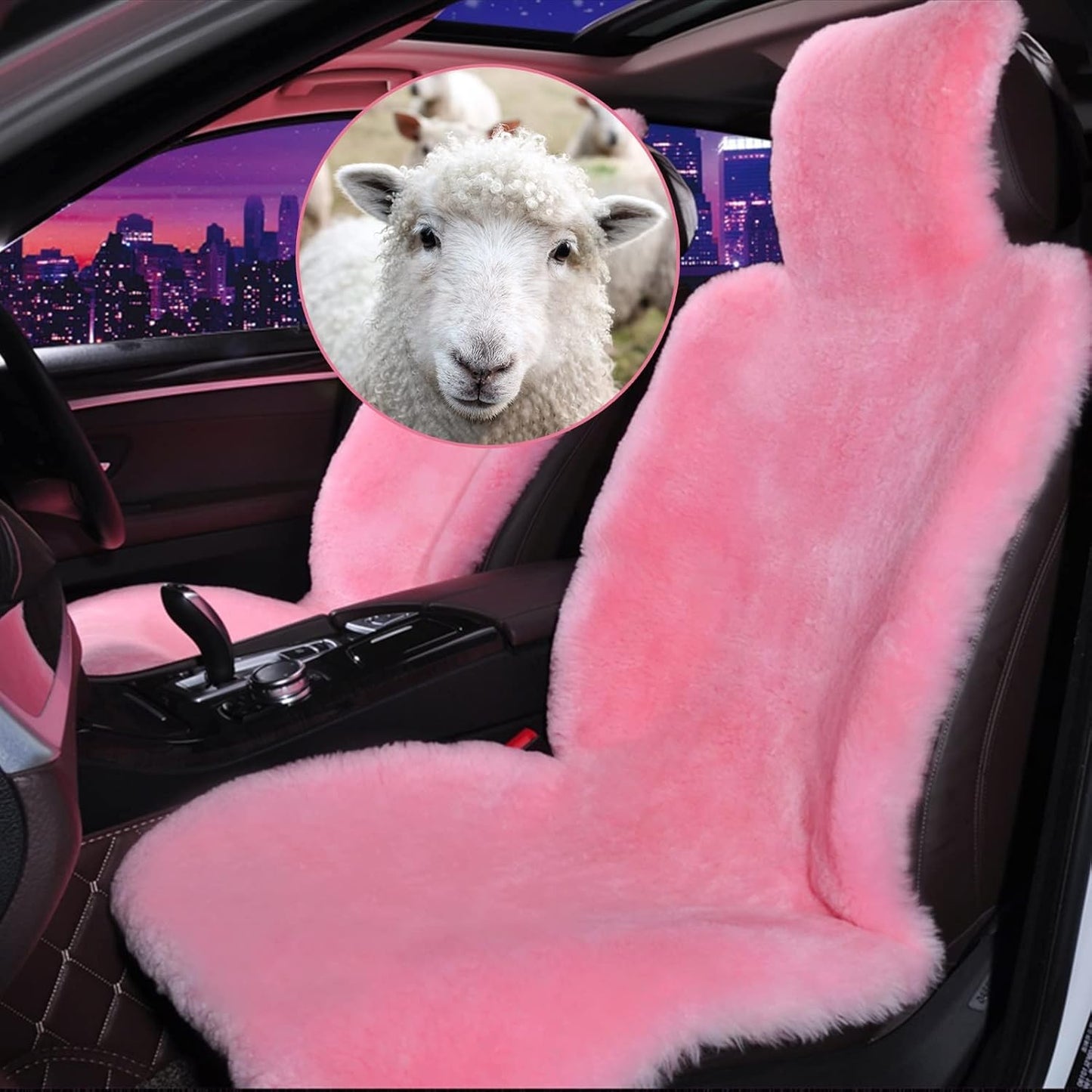 Altlue Real Sheepskin Seat Covers for Cars, SUV, Trucks, Van, RV - Front Seats Auto Covers, Fuzzy Fleece Fur, Universal Black (1 Piece)