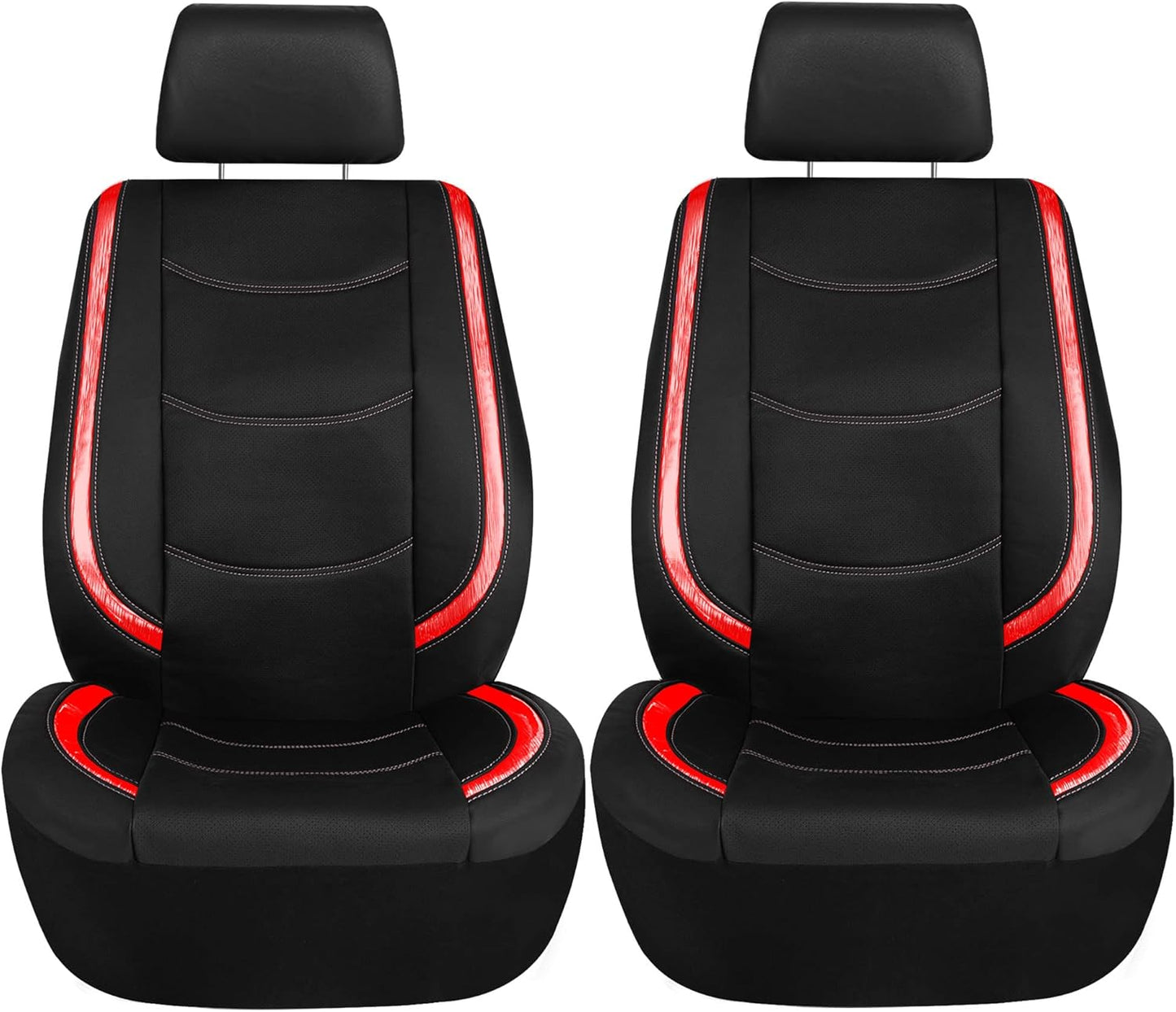 FH Group Full Set Faux Leather Car Seat Covers - Universal Fit, Low Back Front Seat Covers, Airbag Compatible, Split Bench Rear, Seat Cover for SUV, Sedan, Red
