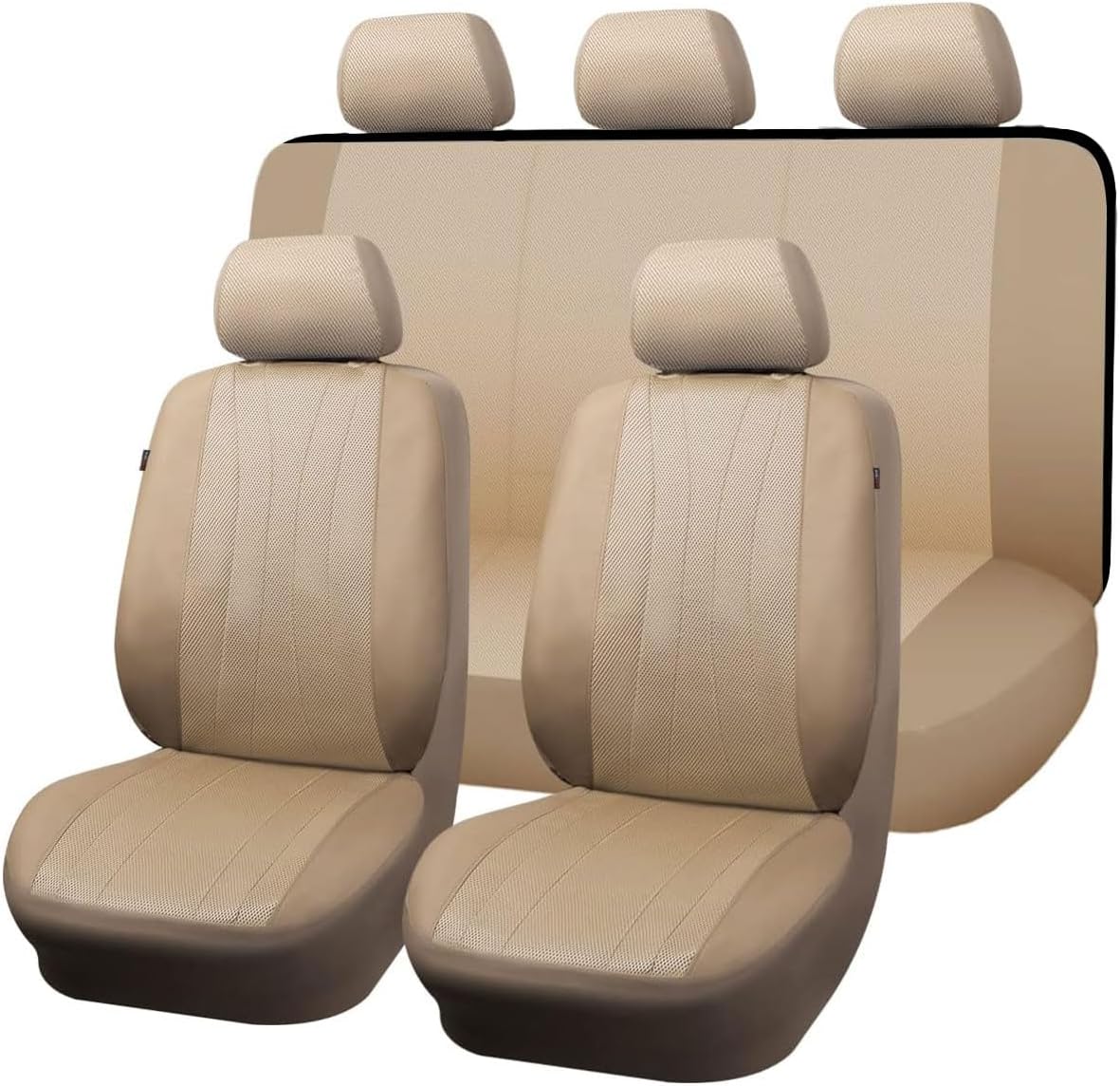 Flying Banner car seat Covers Set Faux Leather Quilted Fashion Easy Bench Split Protectors Sport Fashion (Solid Pink, Full Set - Low Back - Front Arm Rest)