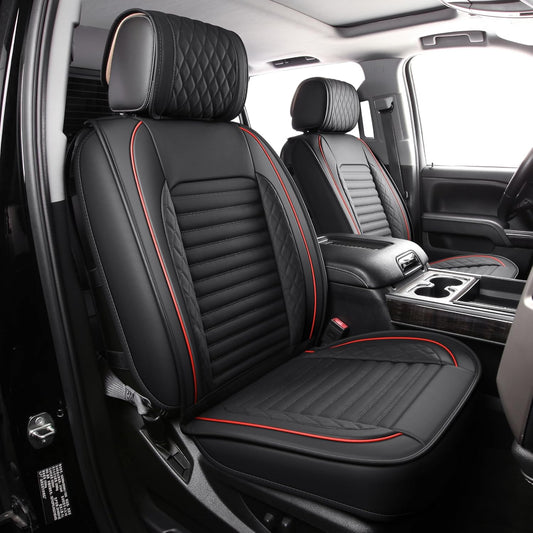 JOJOBAY Chevy Silverado Seat Covers,GMC Sierra Seat Covers,Custom Fit 2007-2024 1500 2500HD 3500HD Crew Double Extended Regular Cab,LT LZT RST Trail Boss(Front Pair,Black Red)