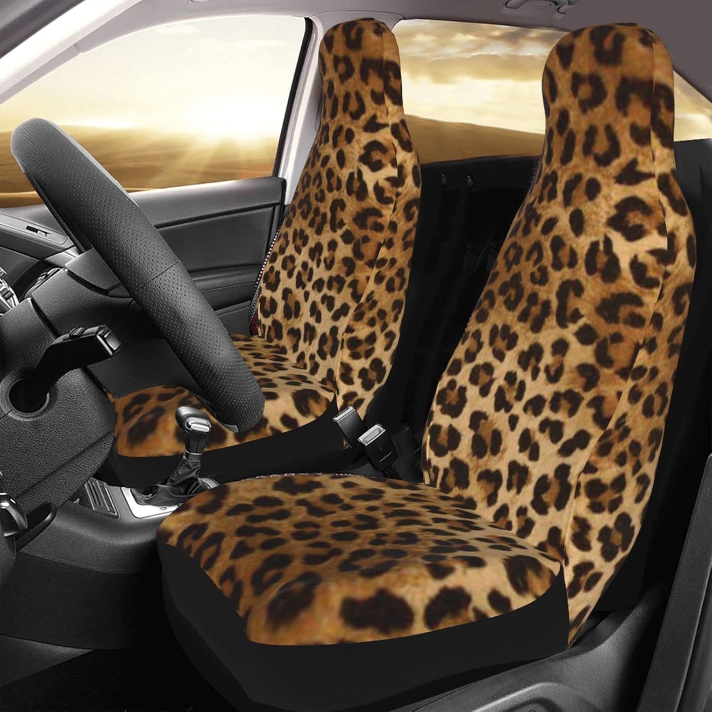 AROONS Cute Leopard Printed Car Seat Covers for Front Seat 2 Pack Elasticity Automotive Seat Cover Universal for Auto Truck Van SUV