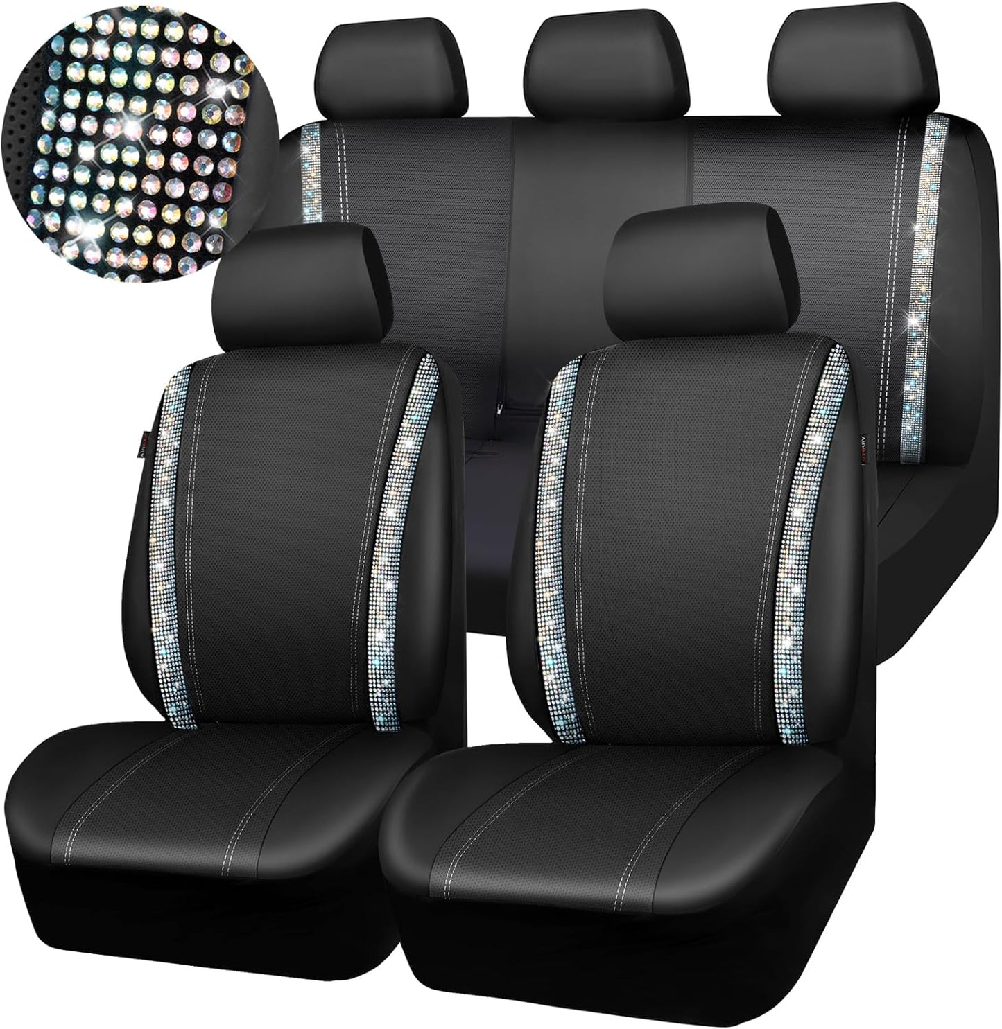 CAR PASS Leather Diamond Bling Car Seat Covers 2 Front Interior Sets, Waterproof Universal Shining Glitter Crystal Sparkle Fit for 95% Automotive Truck SUV Cute Women Girl, Beige Rhinestone