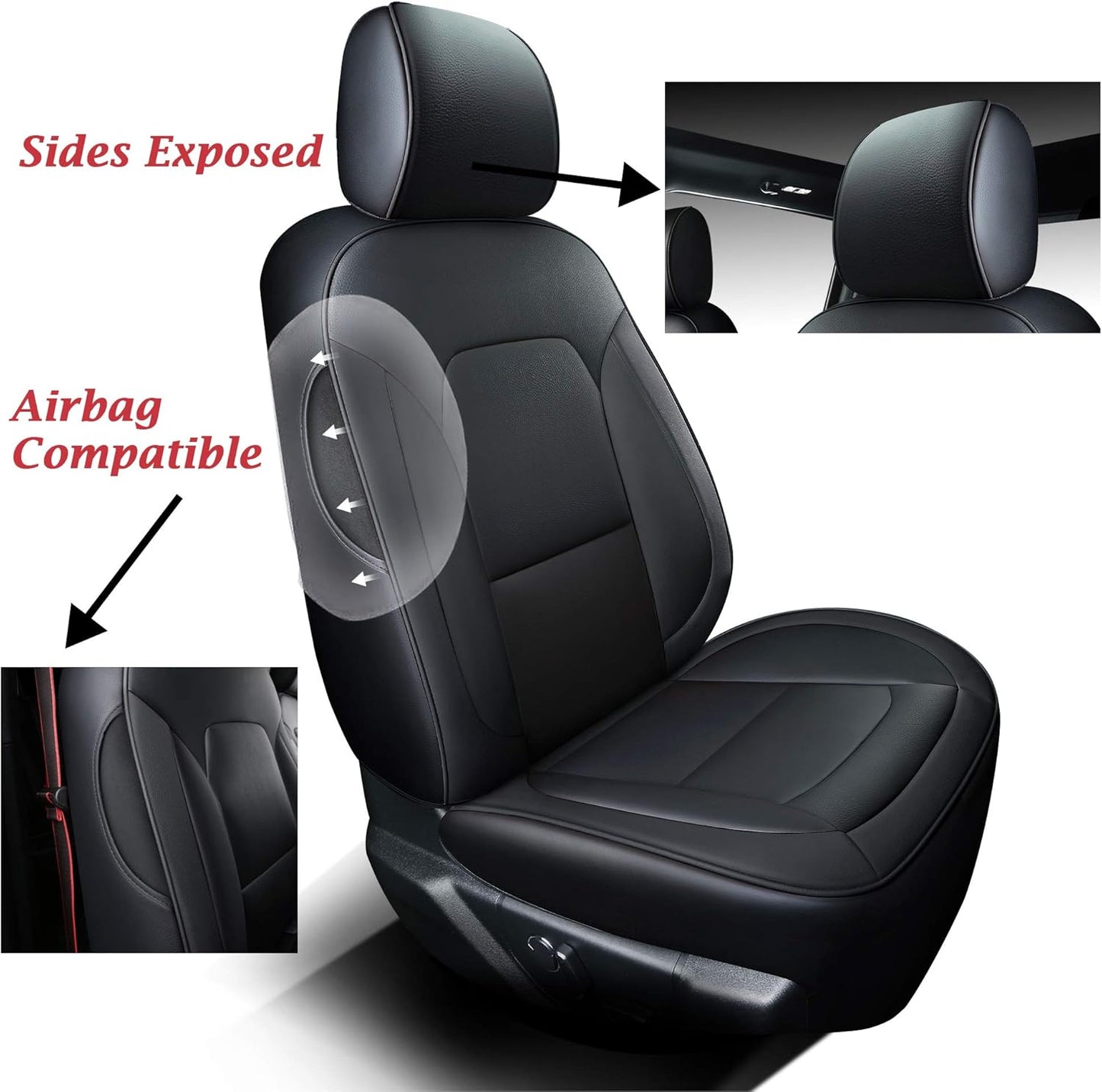 Coverado Front 3 Pieces, Waterproof Leatherette Truck Seat Protectors Custom Fit Front Seat, Compatible with Ford F-150 2015-2022 & F-250 F-350 F-450 2017-2022 SuperCab SuperCrew CrewCab, Black