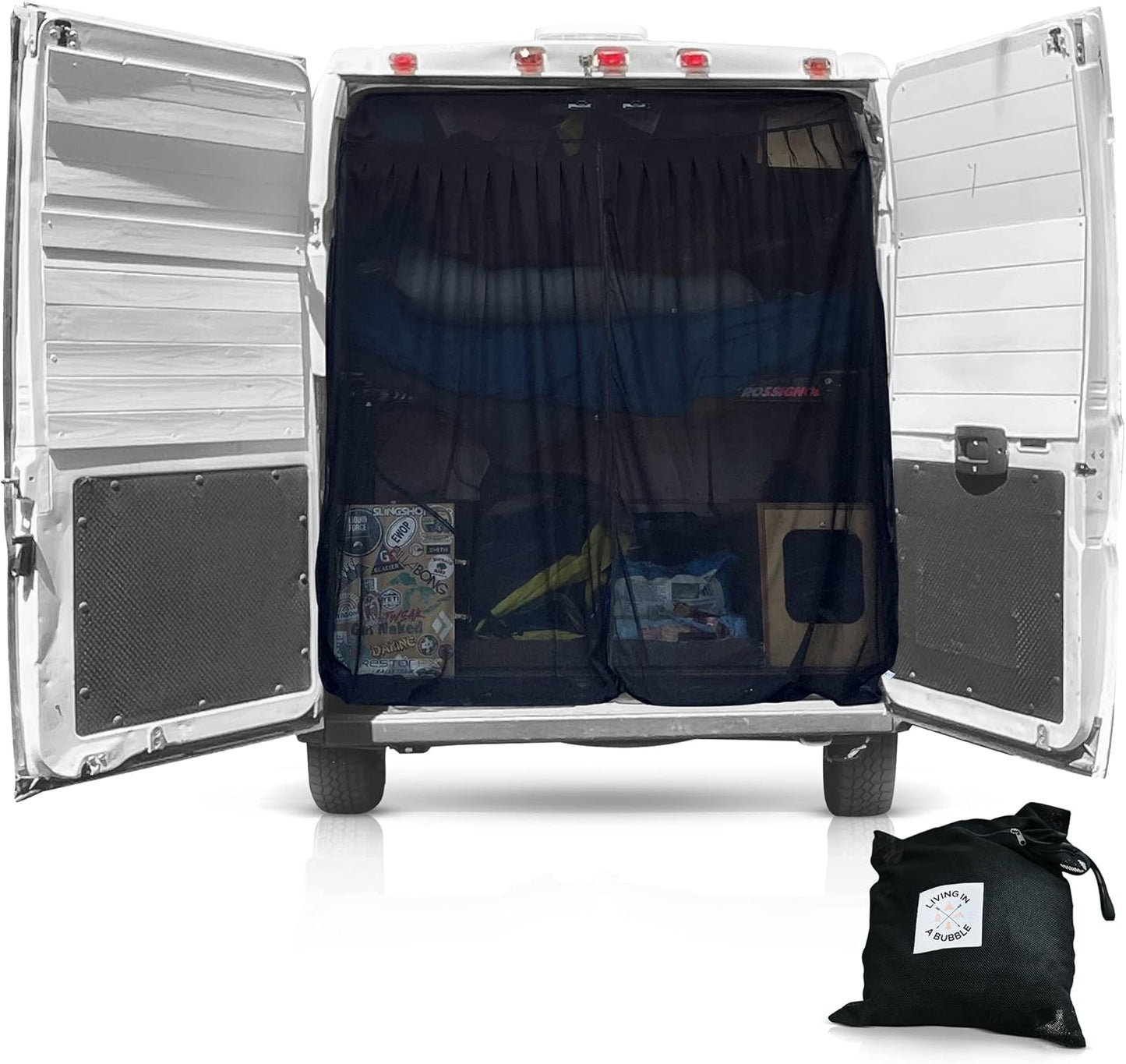 Living in a Bubble Van Bug Screen for Standard Roof Mercedes Benz Sprinter and Ford Transit, Universal Size Rear Door Flyscreen Mosquito Net, Center Zipper Closure