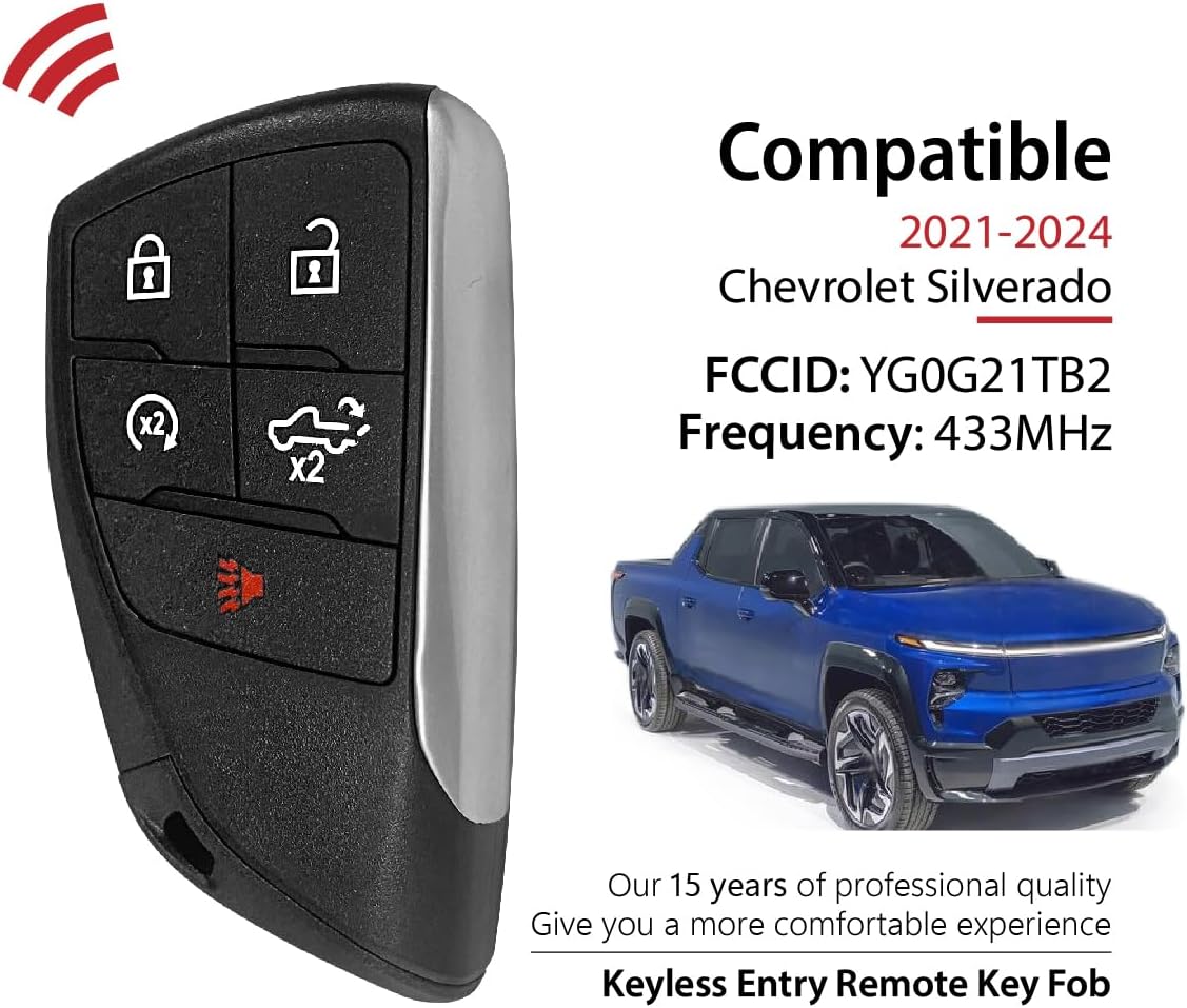 Keylessbest Key Fob Remote Replacement for 2021 2022 2023 2024 Chevrolet Silverado 5 Buttons 433MHz YG0G21TB2,Black