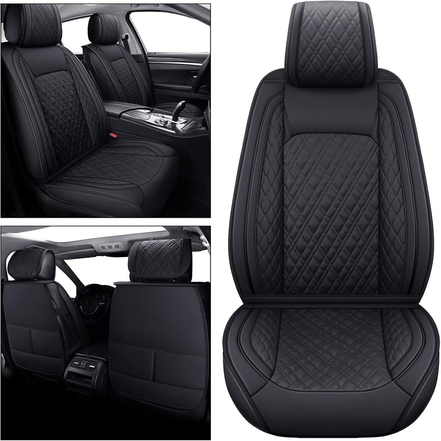YIERTAI Universal Car Seat Covers Compatible with Toyota Corolla Highlander Honda Civic Odyssey Hybrid Ford Ranger Nissan Rogue Altima Waterproof Leather(2 PCS Front/Black-Brown)