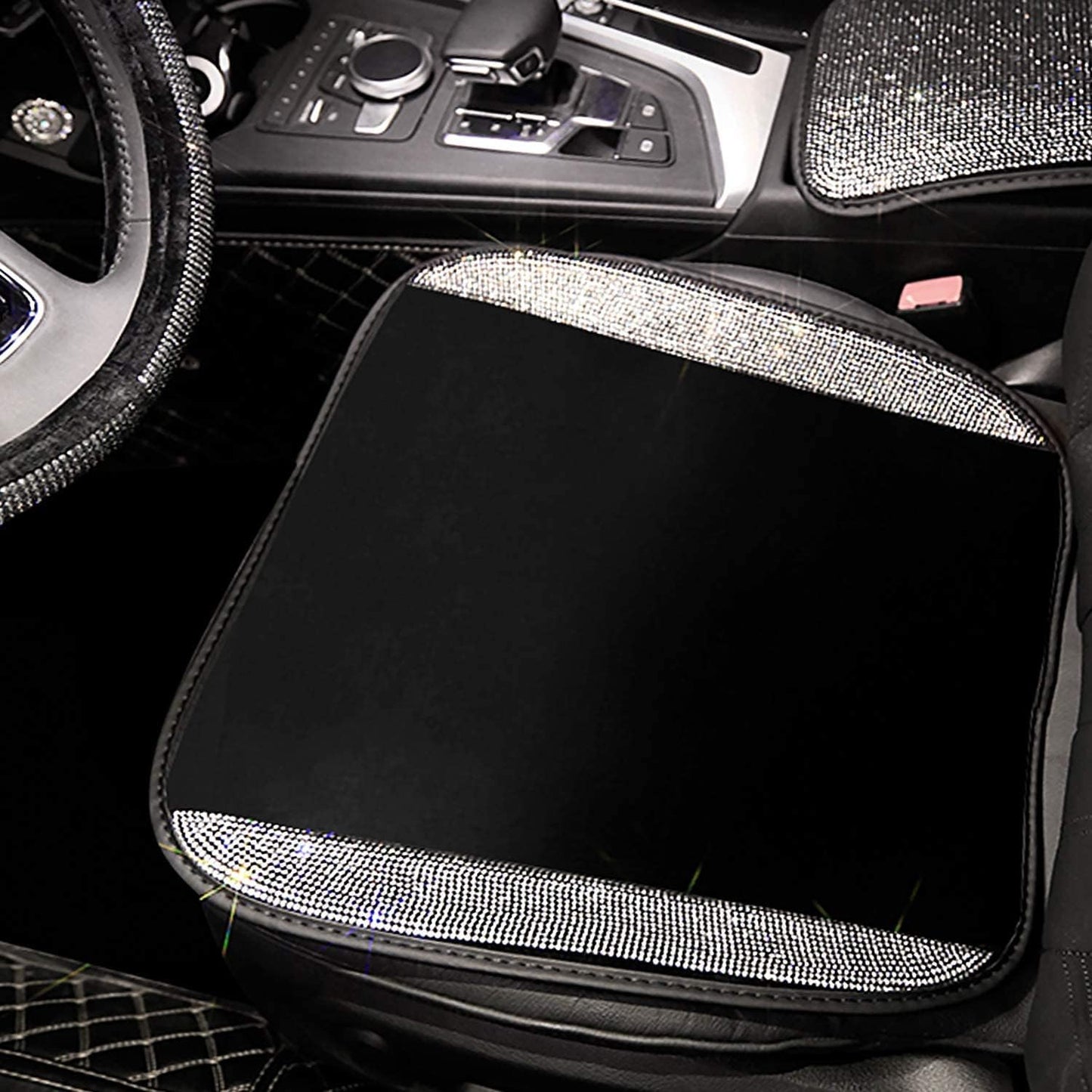 Dyshuai Bling Seat Covers for Women Girls Rhinestone Breathable Mesh Front Seat Covers Seat Protector Black Seat Covers with Shining Crystals Universal Fit 95% Cars-1Piece for 1 Front Seat(White)